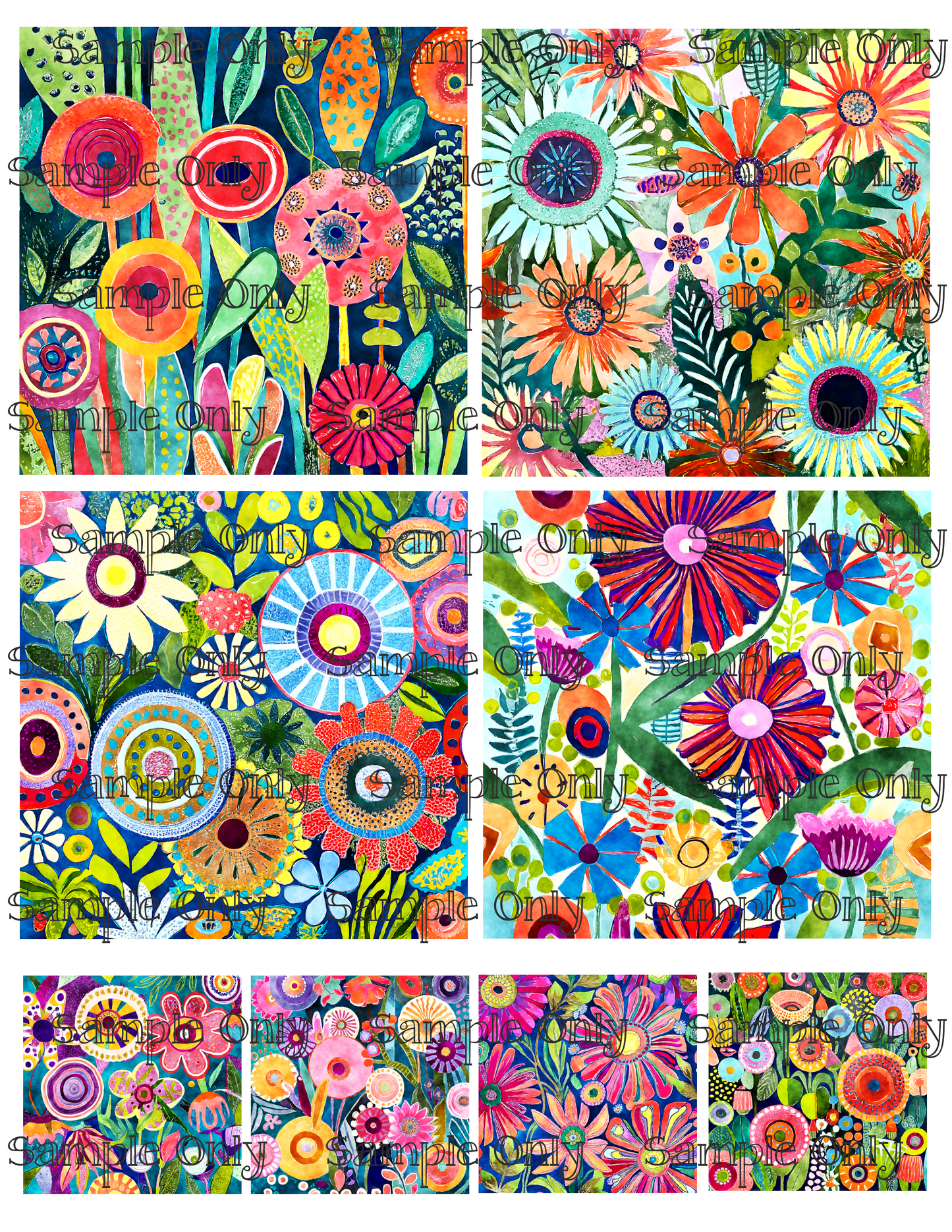 4 Inch Funky Wildflower Floral Set-02 Image Sheet For Polymer Clay Transfer Decal DIGITAL FILE OR PRINTED