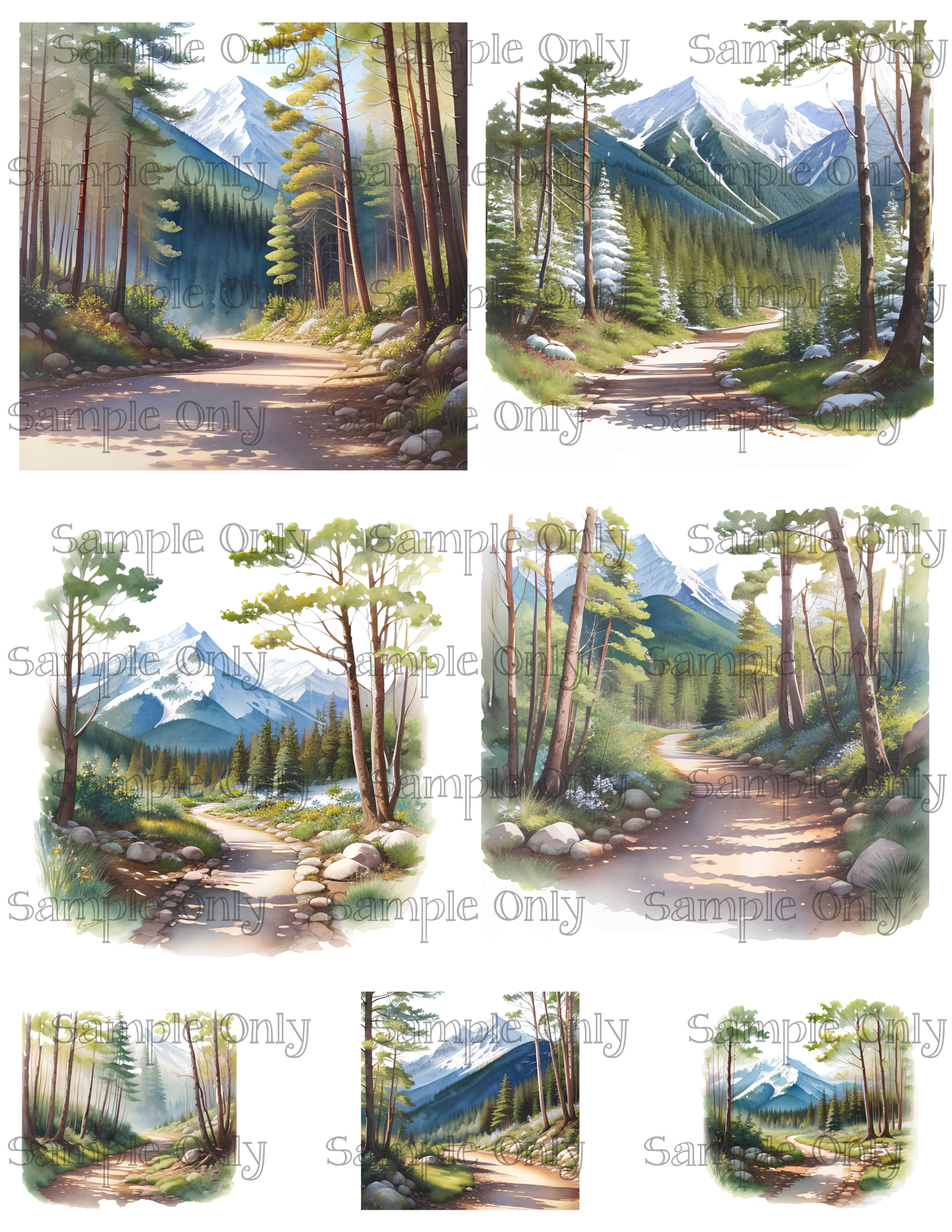 4 Inch Snowy Mountain Trail Landscape Image Sheet For Polymer Clay Transfer Decal DIGITAL FILE OR PRINTED