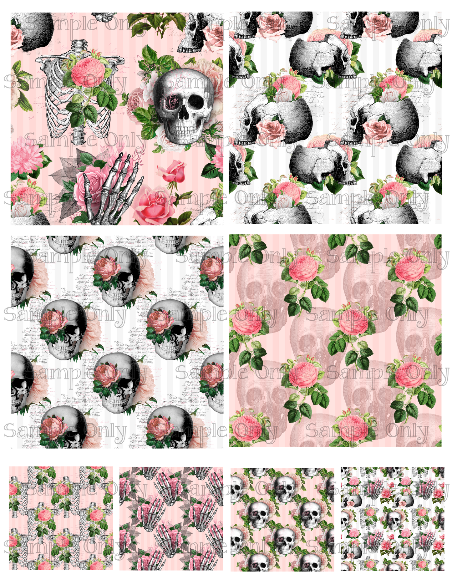 4 Inch Pink Floral Skeleton Image Sheet For Polymer Clay Transfer Decal DIGITAL FILE OR PRINTED