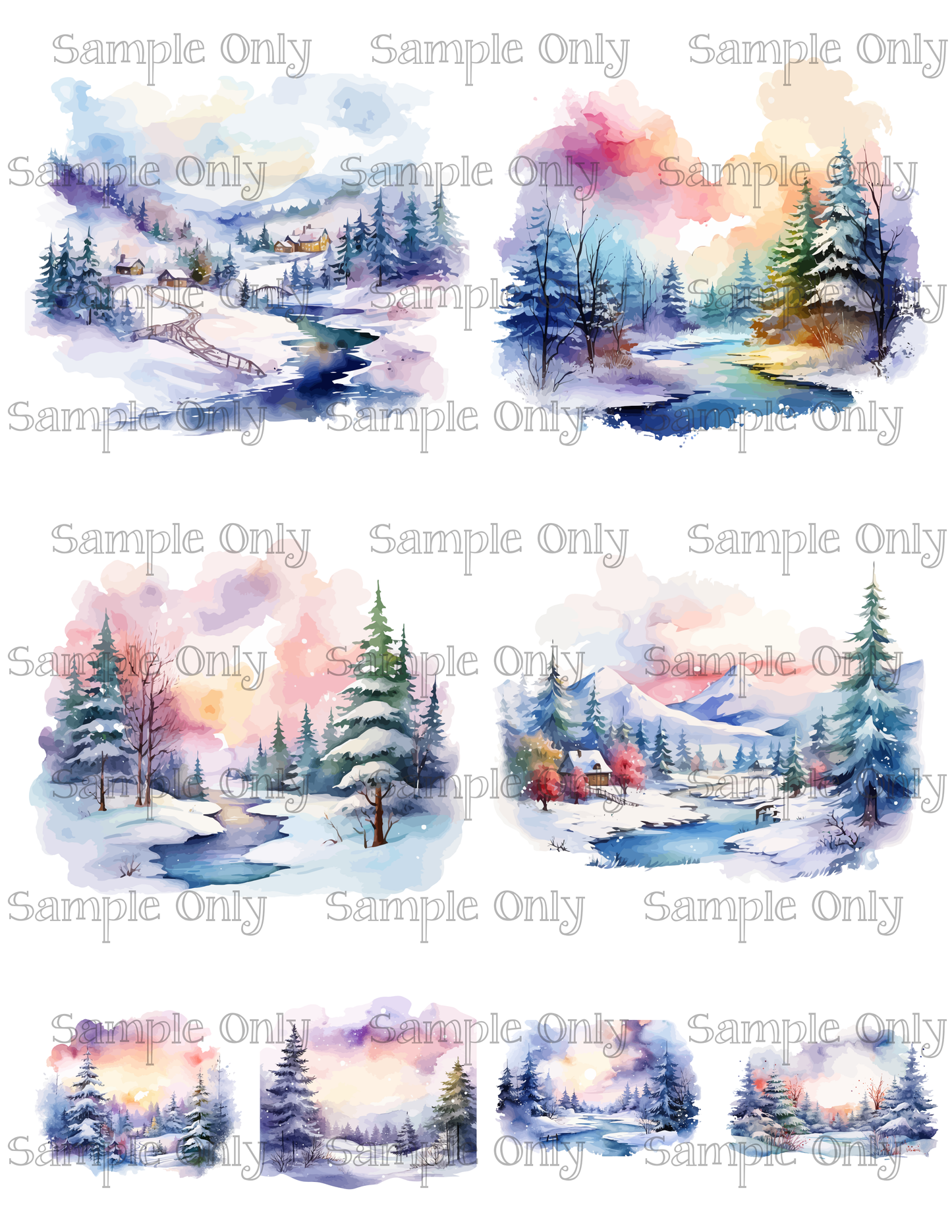 4 Inch Snowy Winter Landscape Set 01 Image Sheet For Polymer Clay Transfer Decal DIGITAL FILE OR PRINTED