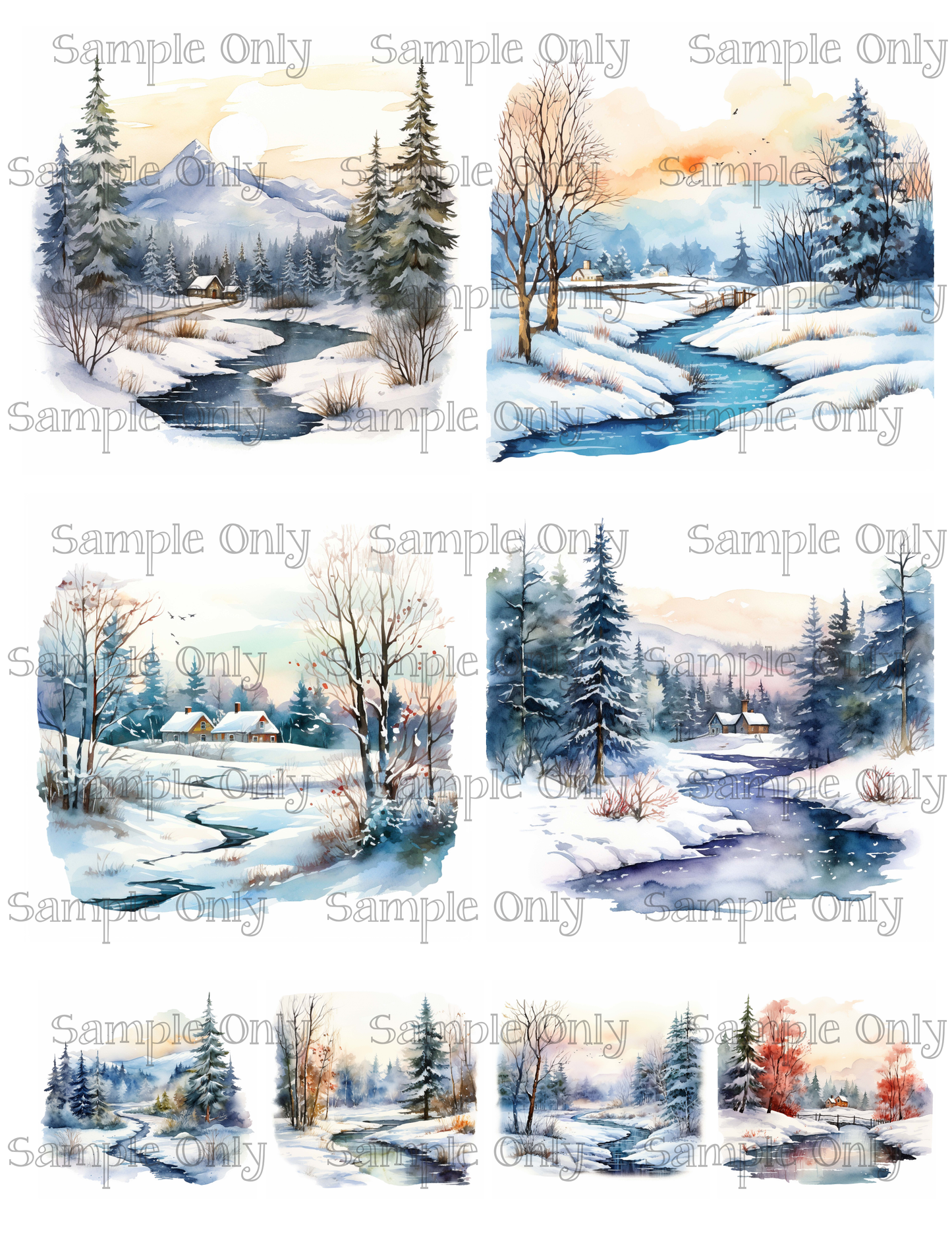4 Inch Snowy Winter Landscape Set 02 Image Sheet For Polymer Clay Transfer Decal DIGITAL FILE OR PRINTED
