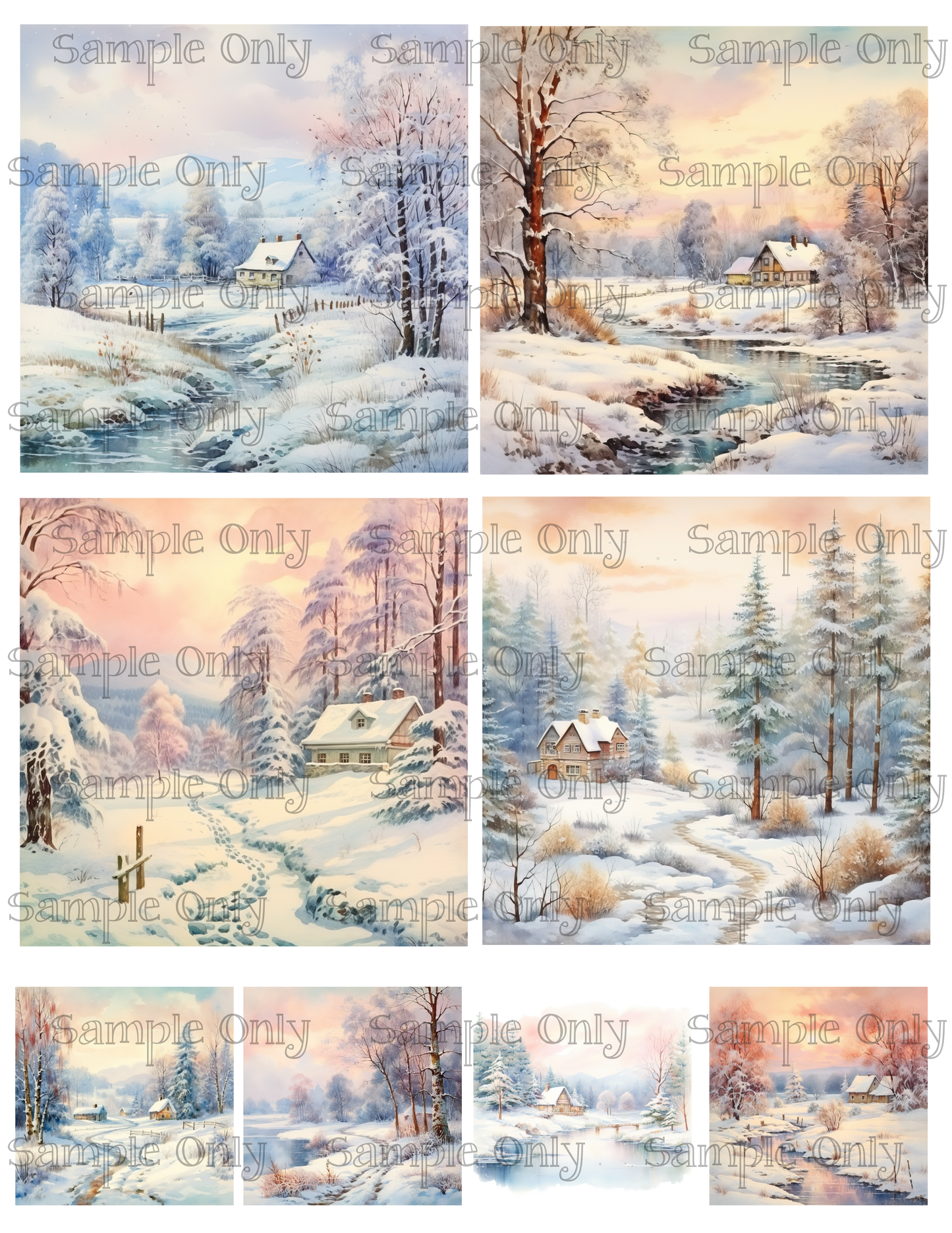 4 Inch Snowy Winter Landscape Set 04 Image Sheet For Polymer Clay Transfer Decal DIGITAL FILE OR PRINTED
