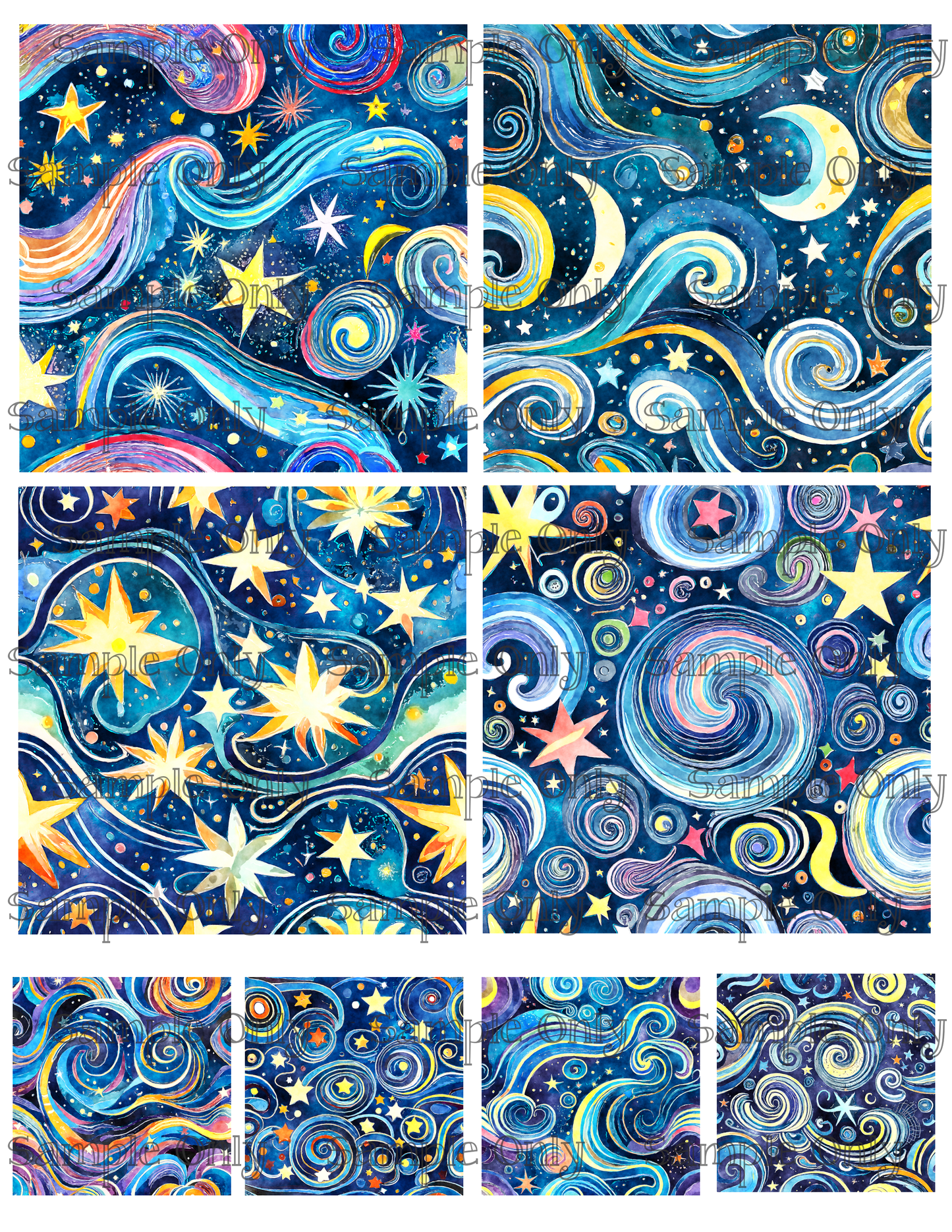 4 Inch Starry Night Celestial Painting Image Sheet For Polymer Clay Transfer Decal DIGITAL FILE OR PRINTED