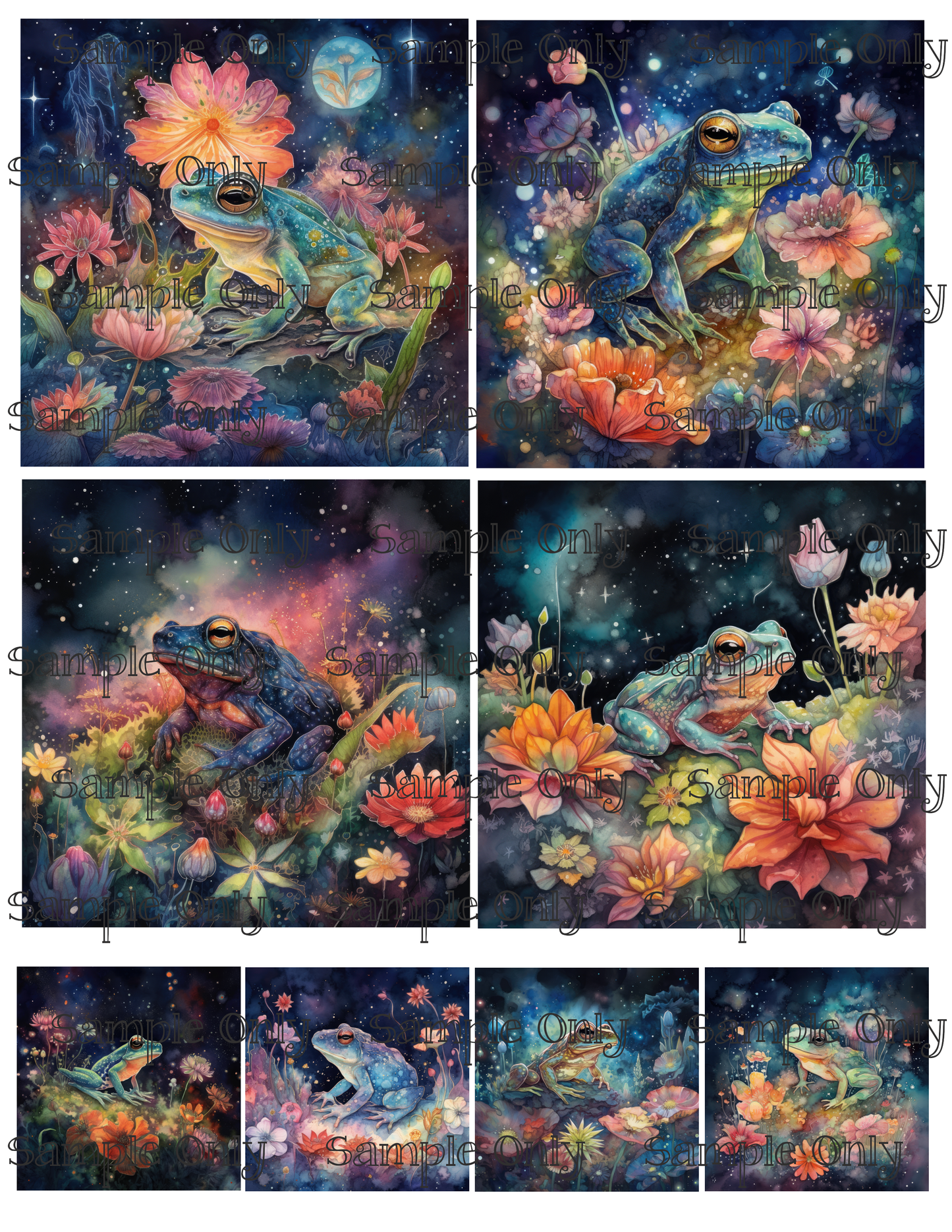 4 Inch Watercolor Floral Frog Image Sheet For Polymer Clay Transfer Decal DIGITAL FILE OR PRINTED
