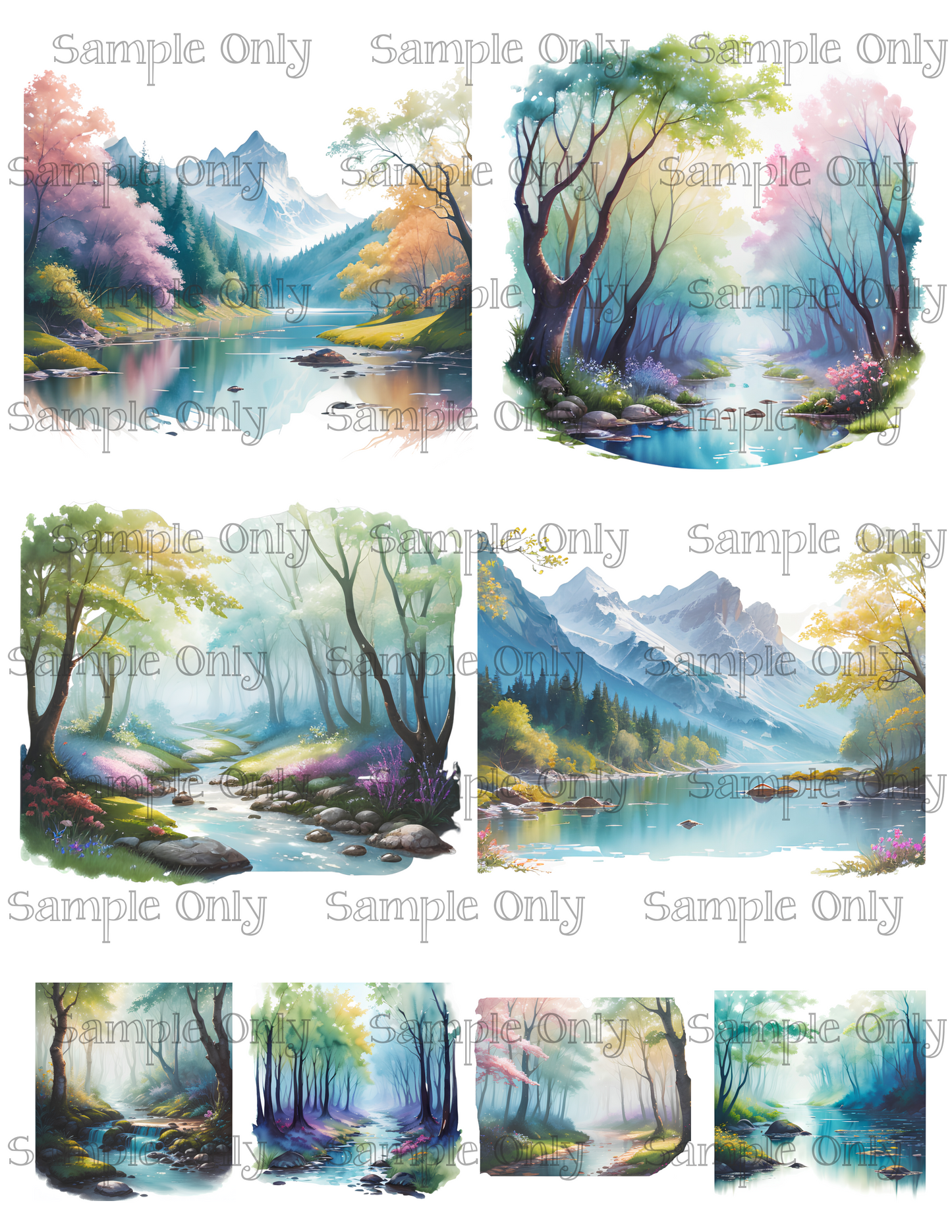 4 Inch Whimsical Nature Scenes Image Sheet For Polymer Clay Transfer Decal DIGITAL FILE OR PRINTED