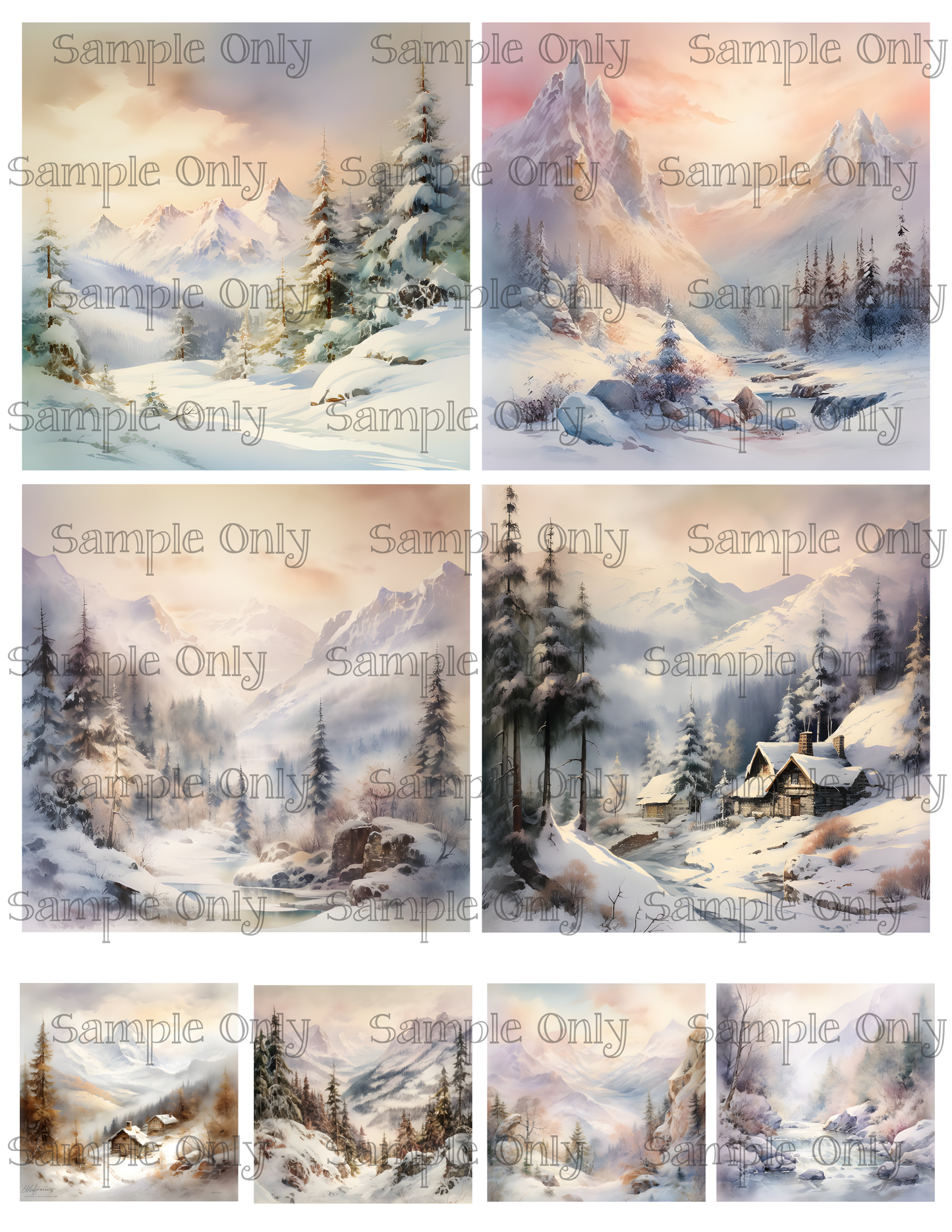 4 Inch Winter Mountain Landscape Image Sheet For Polymer Clay Transfer Decal DIGITAL FILE OR PRINTED