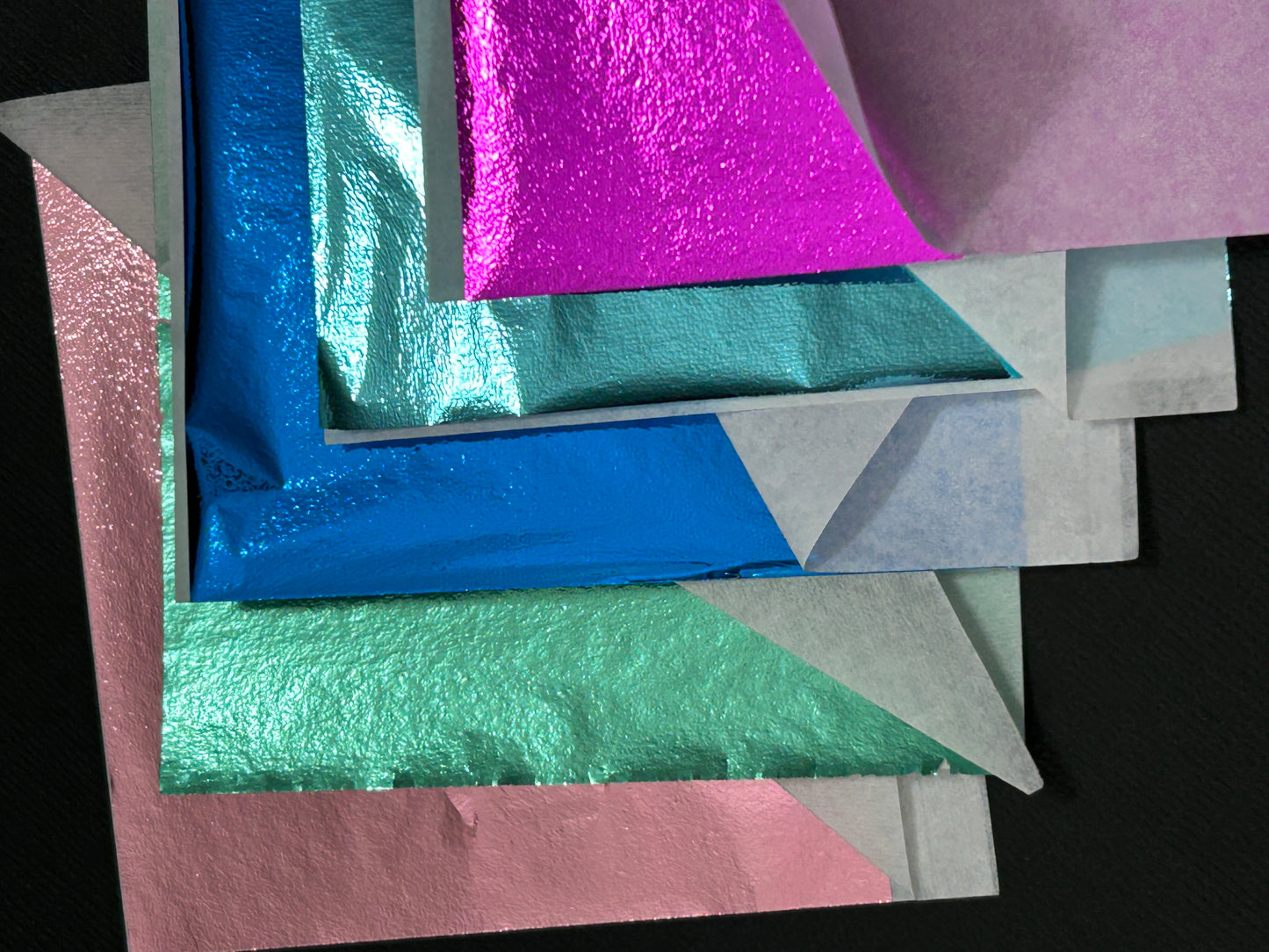 25 Sheets Of Metal Foil Leaf Sheets Spring Brights Fuchsia Sky Blue Green Deep Blue Lt Pink