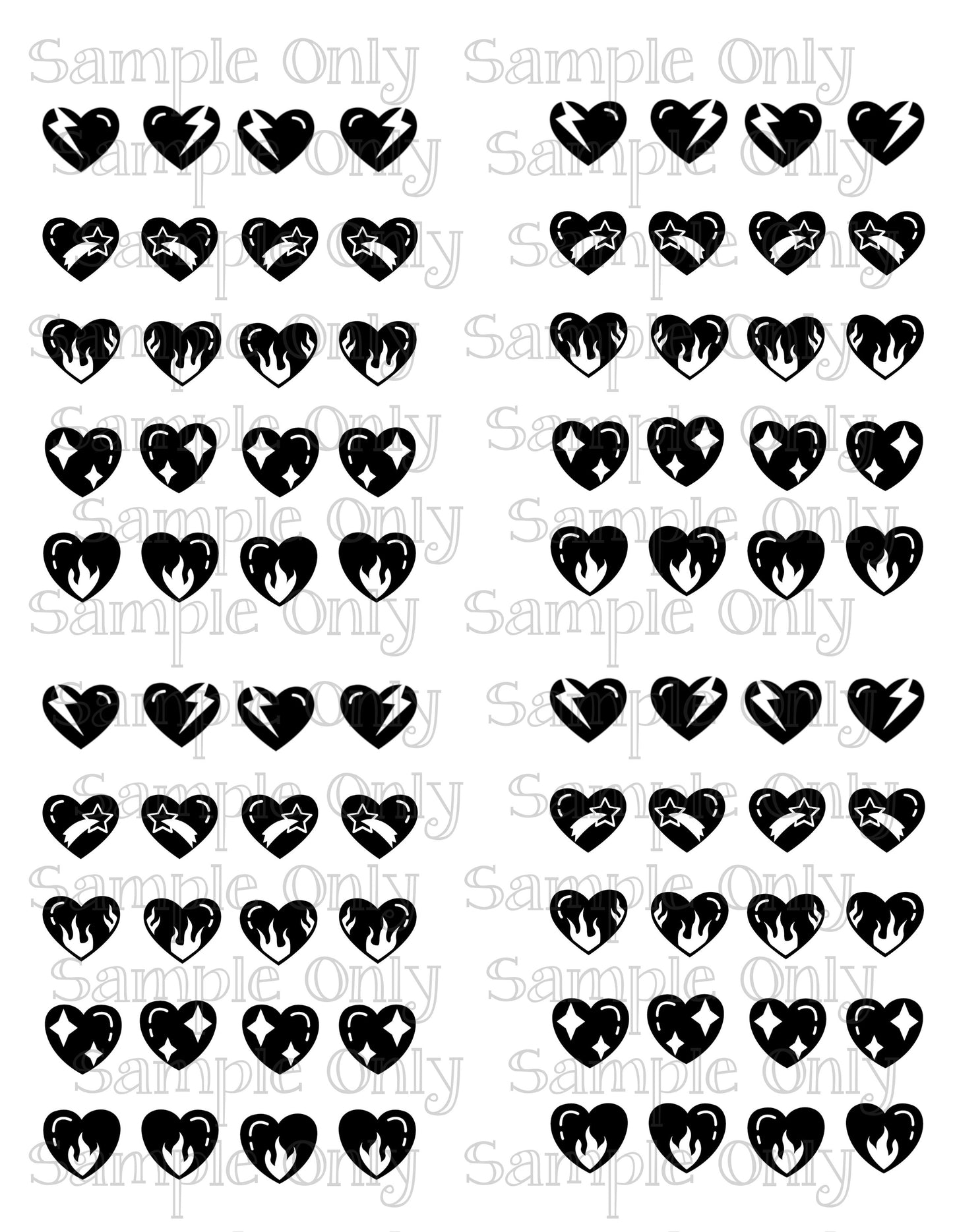 .75 Inch Assorted Hearts Image Sheet For Polymer Clay Transfer Decal DIGITAL FILE OR PRINTED