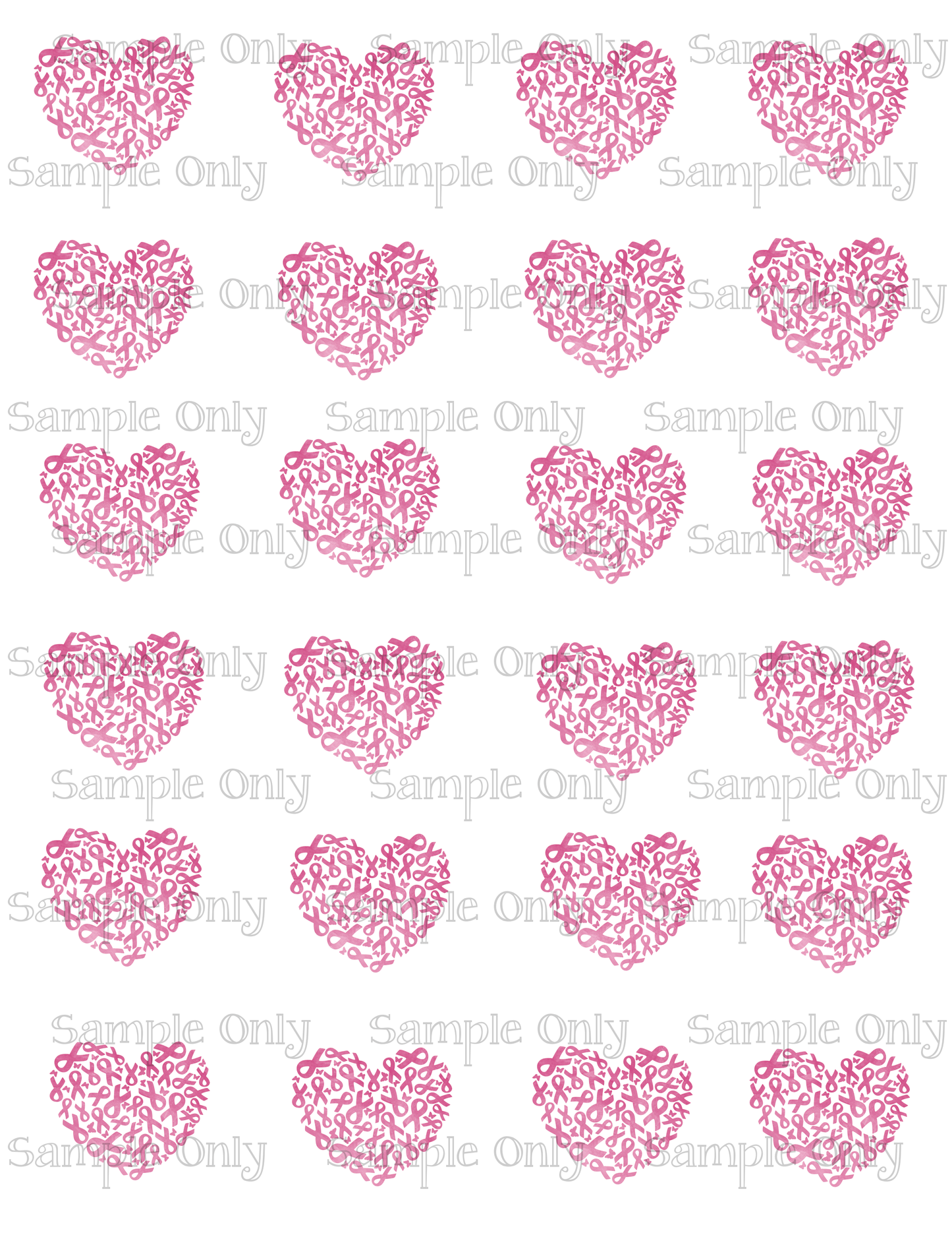 1.5 inch Breast Cancer Awareness Ribbon Heart Image Sheet For Polymer Clay Transfer Decal DIGITAL FILE OR PRINTED