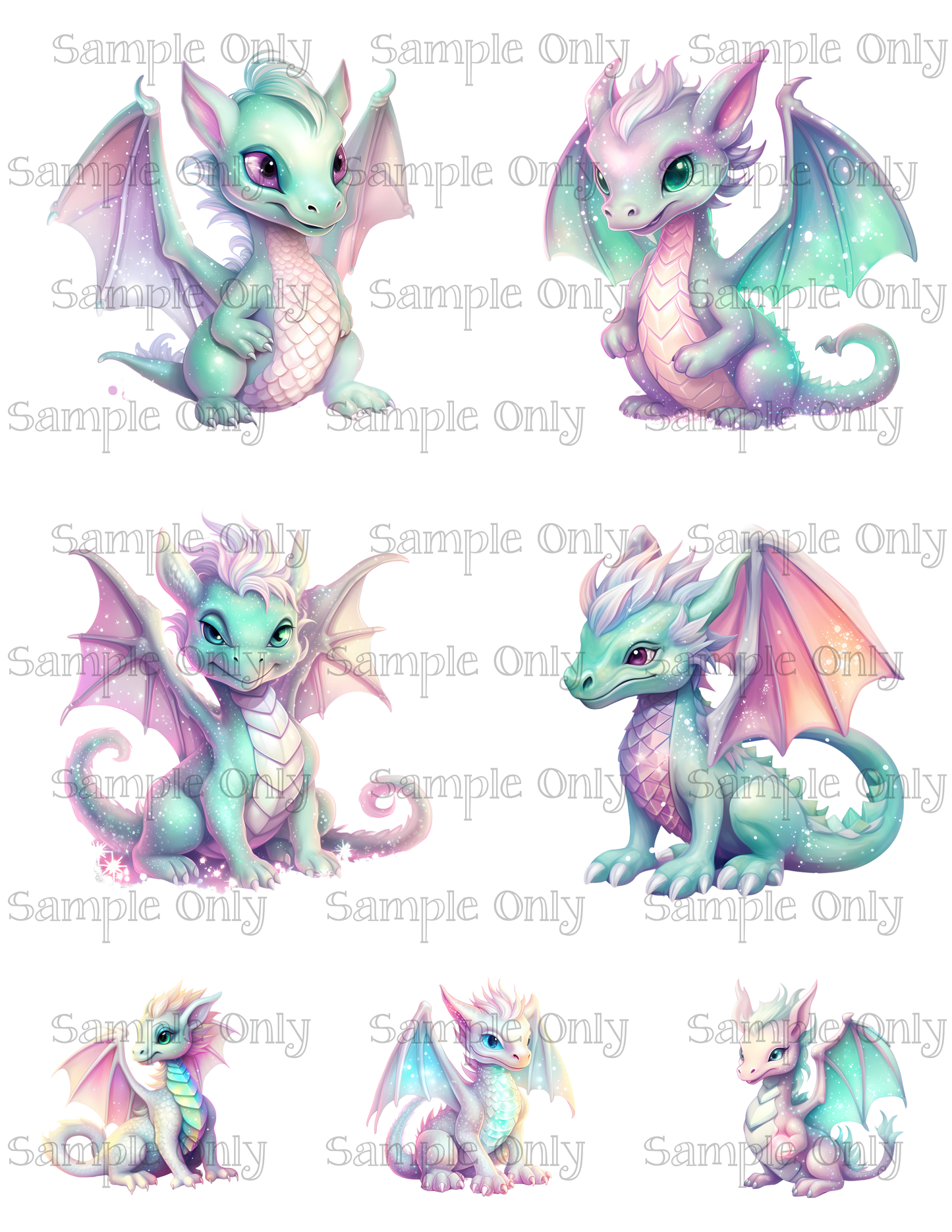 Baby Dragon Set-2 3.5 Inch Image Sheet For Polymer Clay Transfer Decal DIGITAL FILE OR PRINTED