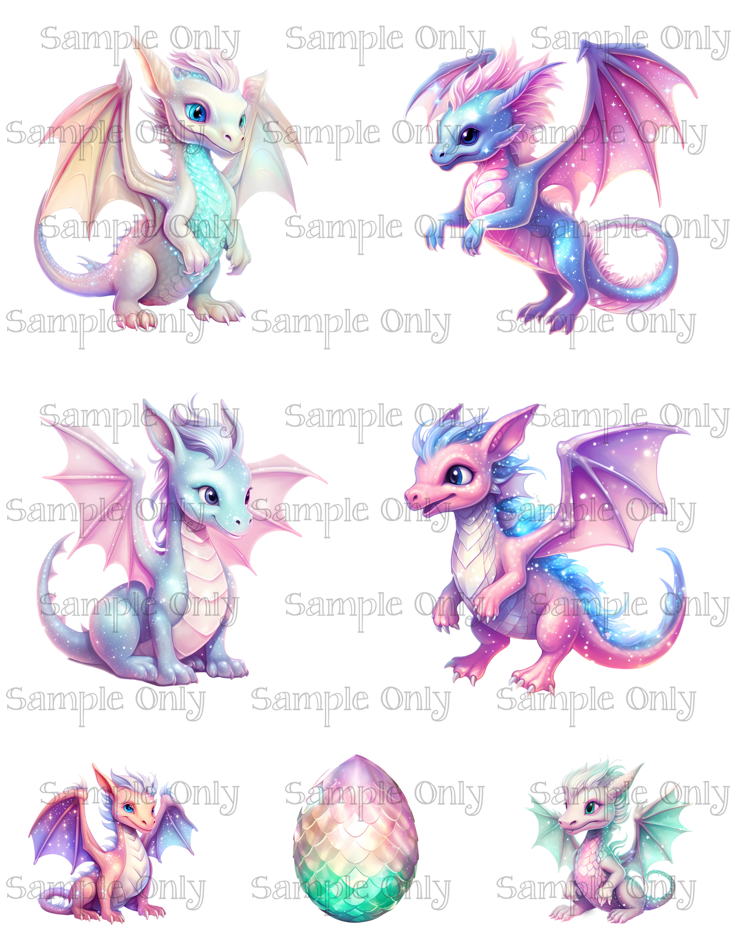 Baby Dragon Set-3 3.5 Inch Image Sheet For Polymer Clay Transfer Decal DIGITAL FILE OR PRINTED