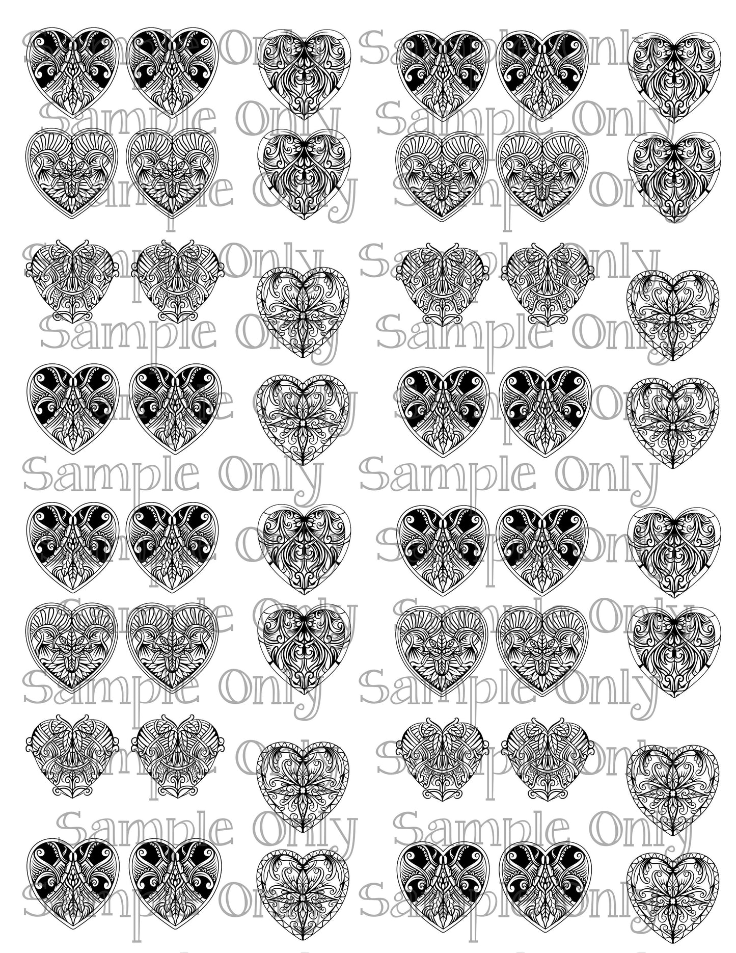 Ornate Art Deco Hearts DIGITAL OR PRINTED Image Transfer Sheet For Polymer Clay