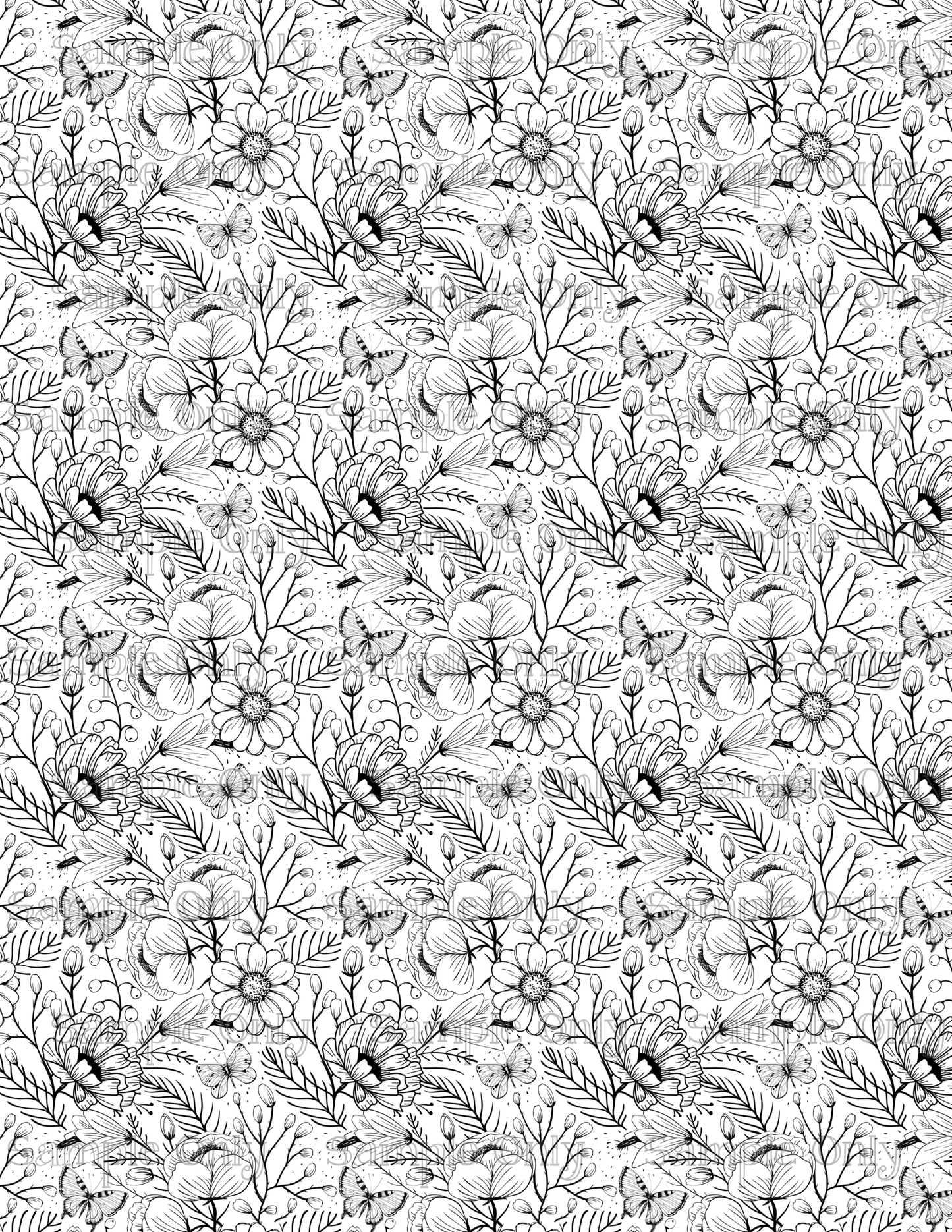 Butterfly Garden Monochromatic Color Your Own Image Sheet For Polymer Clay Transfer Decal DIGITAL FILE OR PRINTED