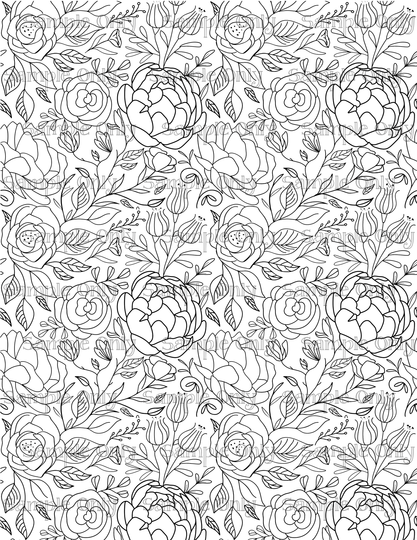 Spring Peony Floral Monochromatic Color Your Own Image Sheet For Polymer Clay Transfer Decal DIGITAL FILE OR PRINTED