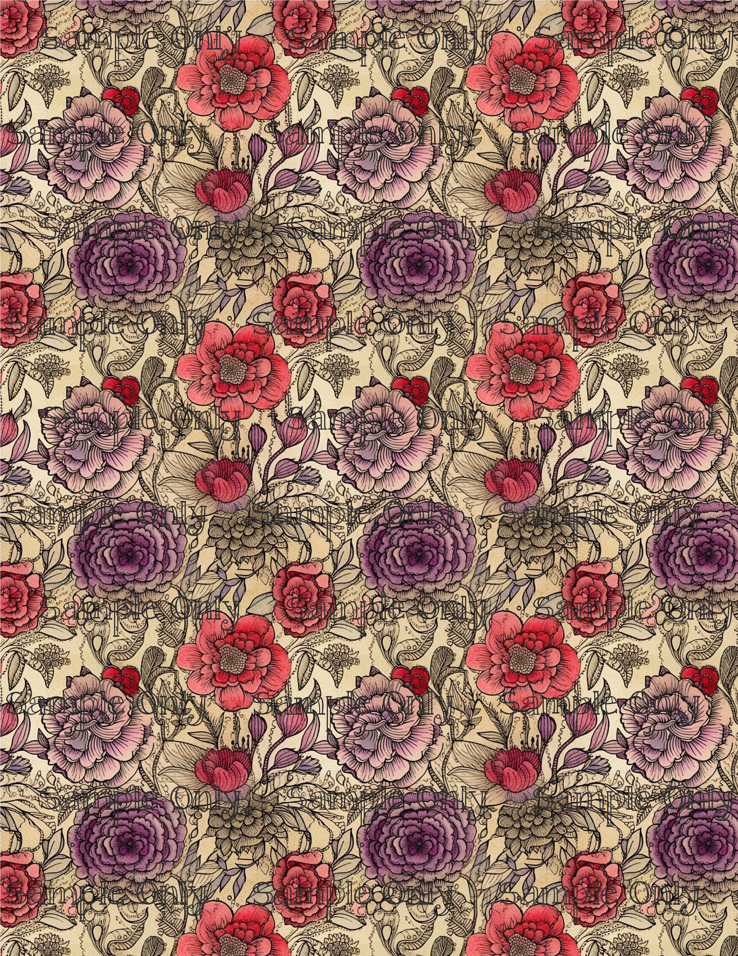 Boho Tattoo Flower Set-03 Pattern Image Sheet For Polymer Clay Transfer Decal DIGITAL FILE OR PRINTED