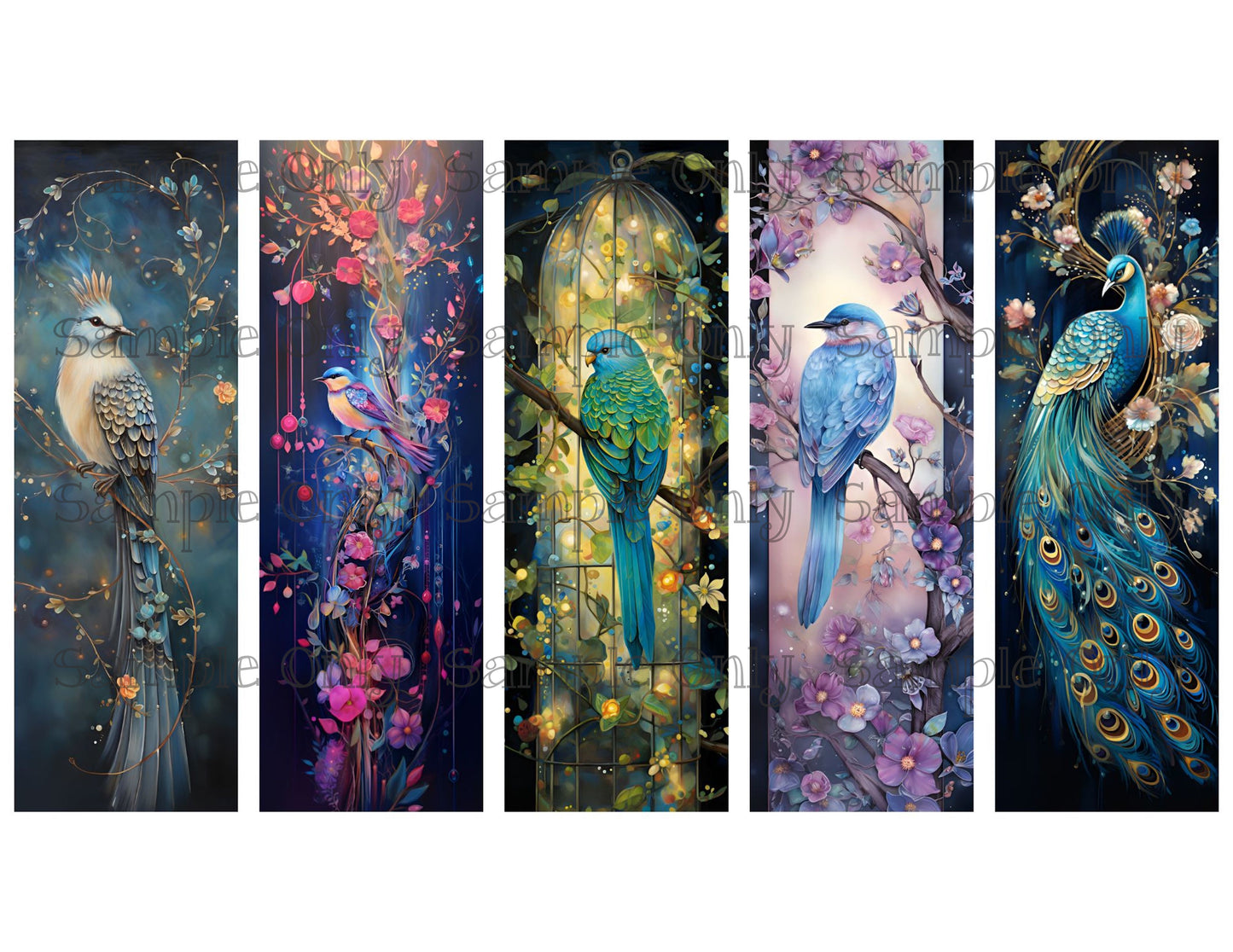 Wild Birds Bookmark Set 01 Printed Water Soluble Image Transfer Sheet For Polymer Clay