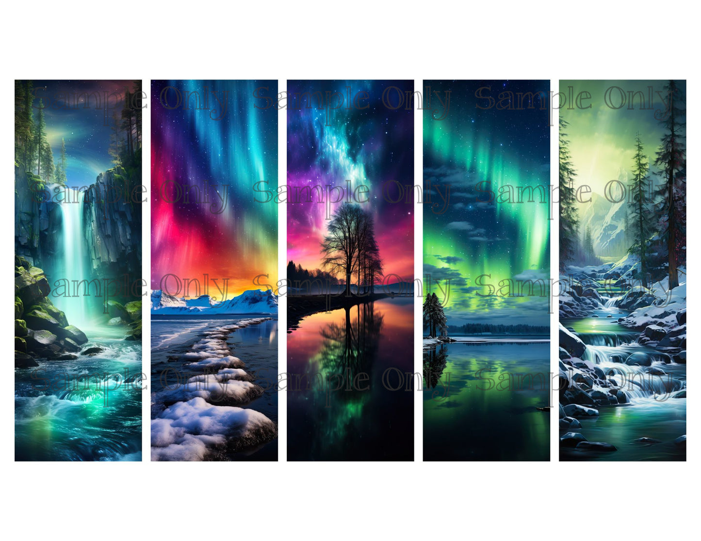 Aurora Borealis Scenes Bookmark Set 02 Printed Water Soluble Image Transfer Sheet For Polymer Clay