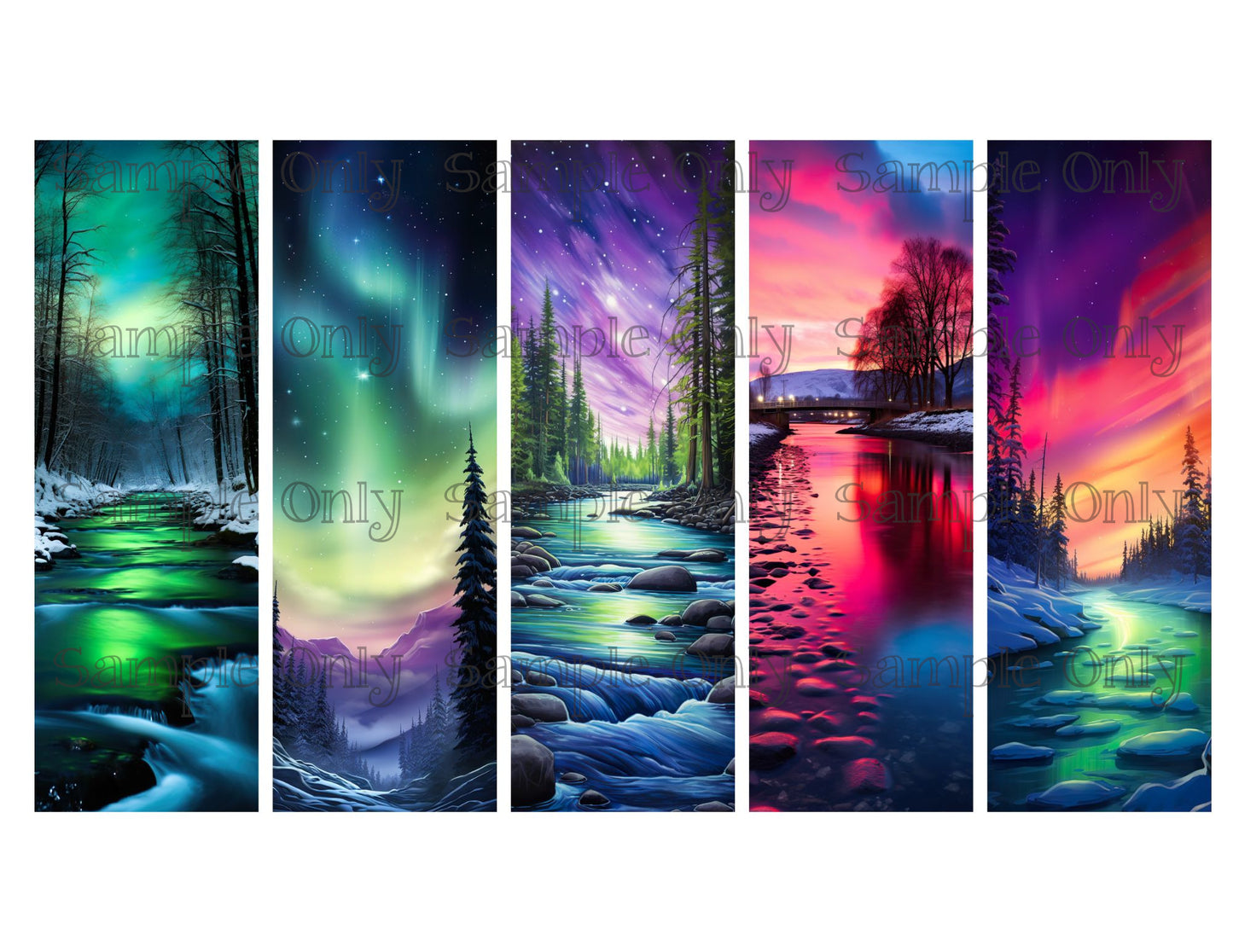 Aurora Borealis Scenes Bookmark Set 03 Printed Water Soluble Image Transfer Sheet For Polymer Clay