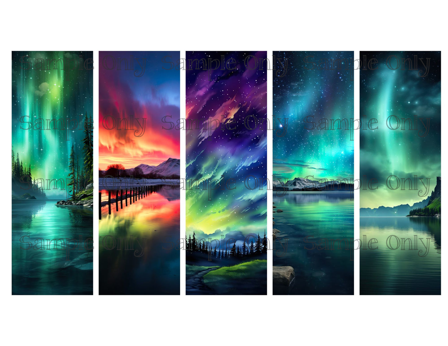 Aurora Borealis Scenes Bookmark Set 04 Printed Water Soluble Image Transfer Sheet For Polymer Clay