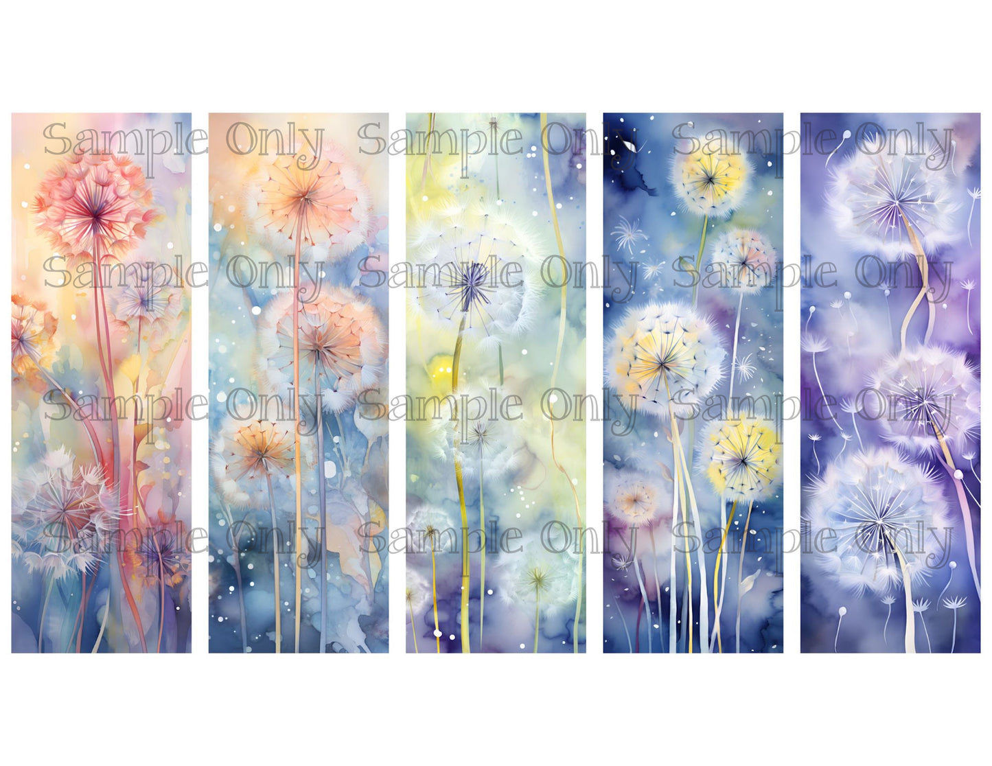 Whimsical Dandelion Bookmark Set 01 Printed Water Soluble Image Transfer Sheet For Polymer Clay