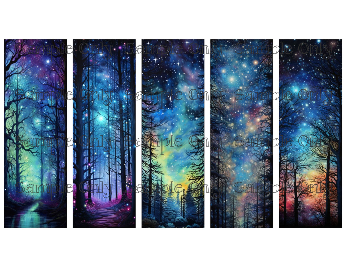 Night Forest Bookmark Set 03 Printed Water Soluble Image Transfer Sheet For Polymer Clay
