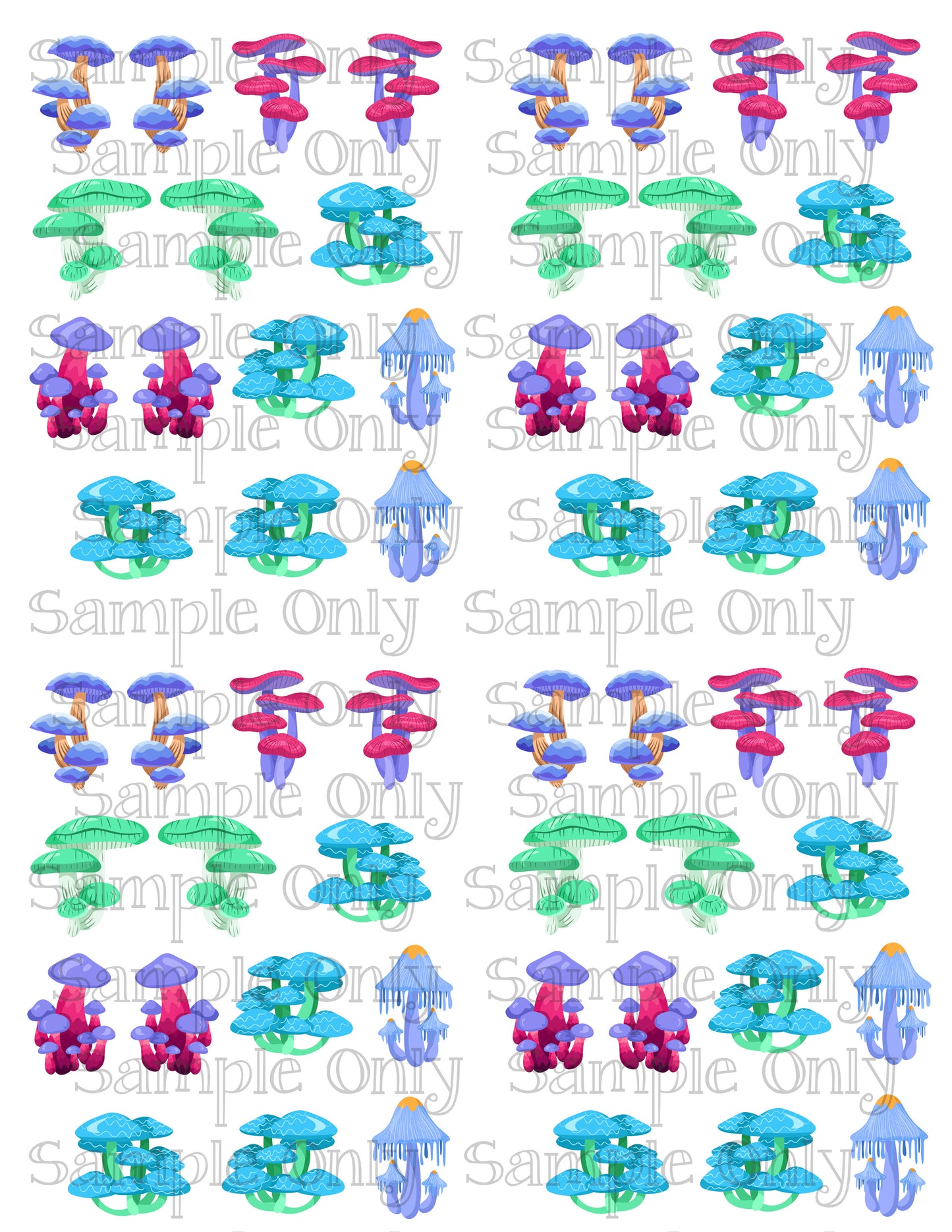 Bright Mushrooms and Toadstools Set 2 Image Sheet For Polymer Clay Transfer Decal DIGITAL FILE OR PRINTED