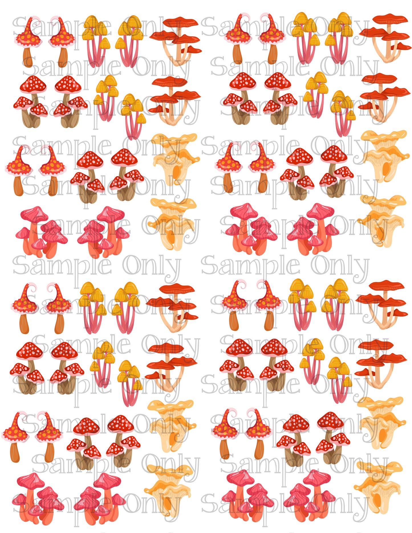 Bright Mushrooms and Toadstools Set 1 Image Sheet For Polymer Clay Transfer Decal DIGITAL FILE OR PRINTED