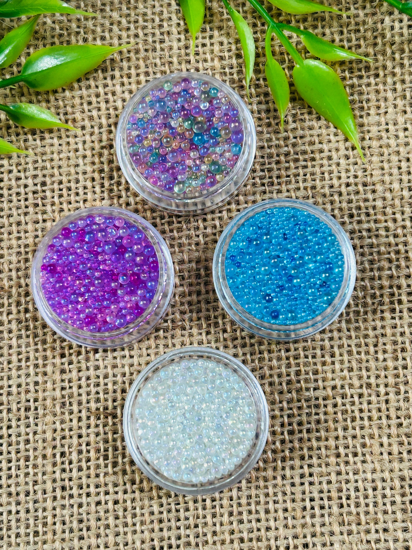 5 Gram Jar Iridescent Clear Glass Faux Bubble Caviar No Hole Micro Beads Round Pebbles Mixed Sizes 4 COLORS YOU CHOOSE