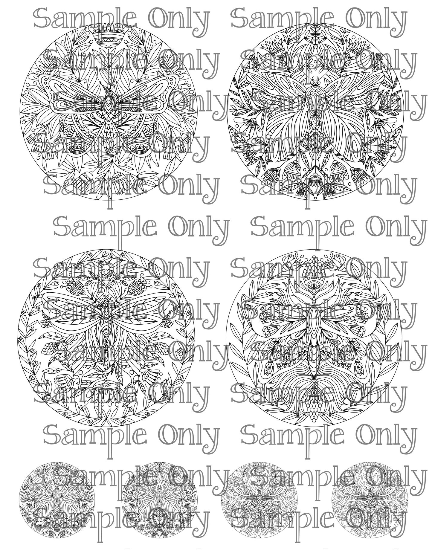 Color Your Own 3.5 Inch Round Ornate Butterfly Doodle Art Pattern Image Sheet For Polymer Clay Transfer Decal DIGITAL FILE OR PRINTED ROB-03