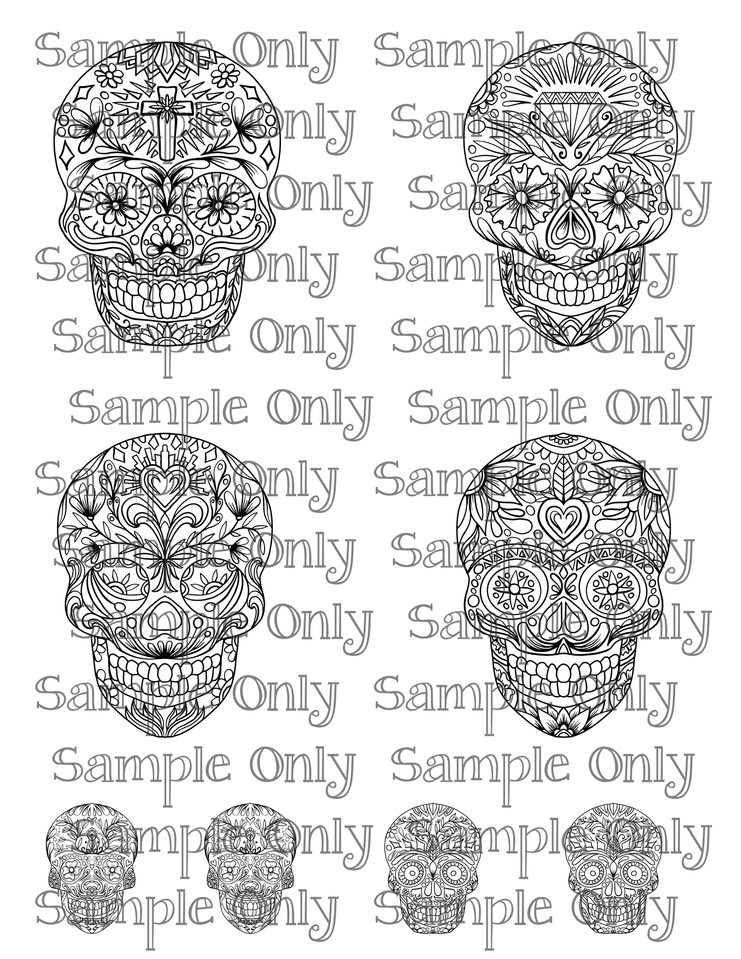Color Your Own 3.5 Inch Sugar Skull Doodle Art Pattern Image Sheet For Polymer Clay Transfer Decal DIGITAL FILE OR PRINTED SS-02