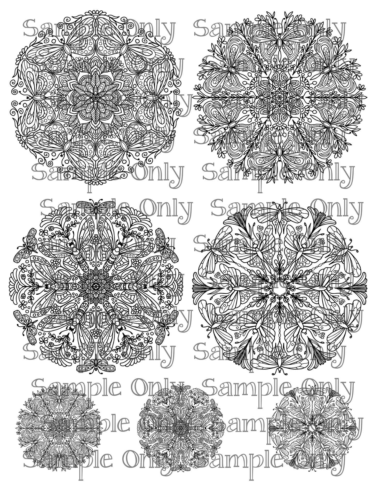 Color Your Own 4 Inch Round Mandala Butterfly Doodle Art Pattern Image Sheet For Polymer Clay Transfer Decal DIGITAL FILE OR PRINTED RBM-03