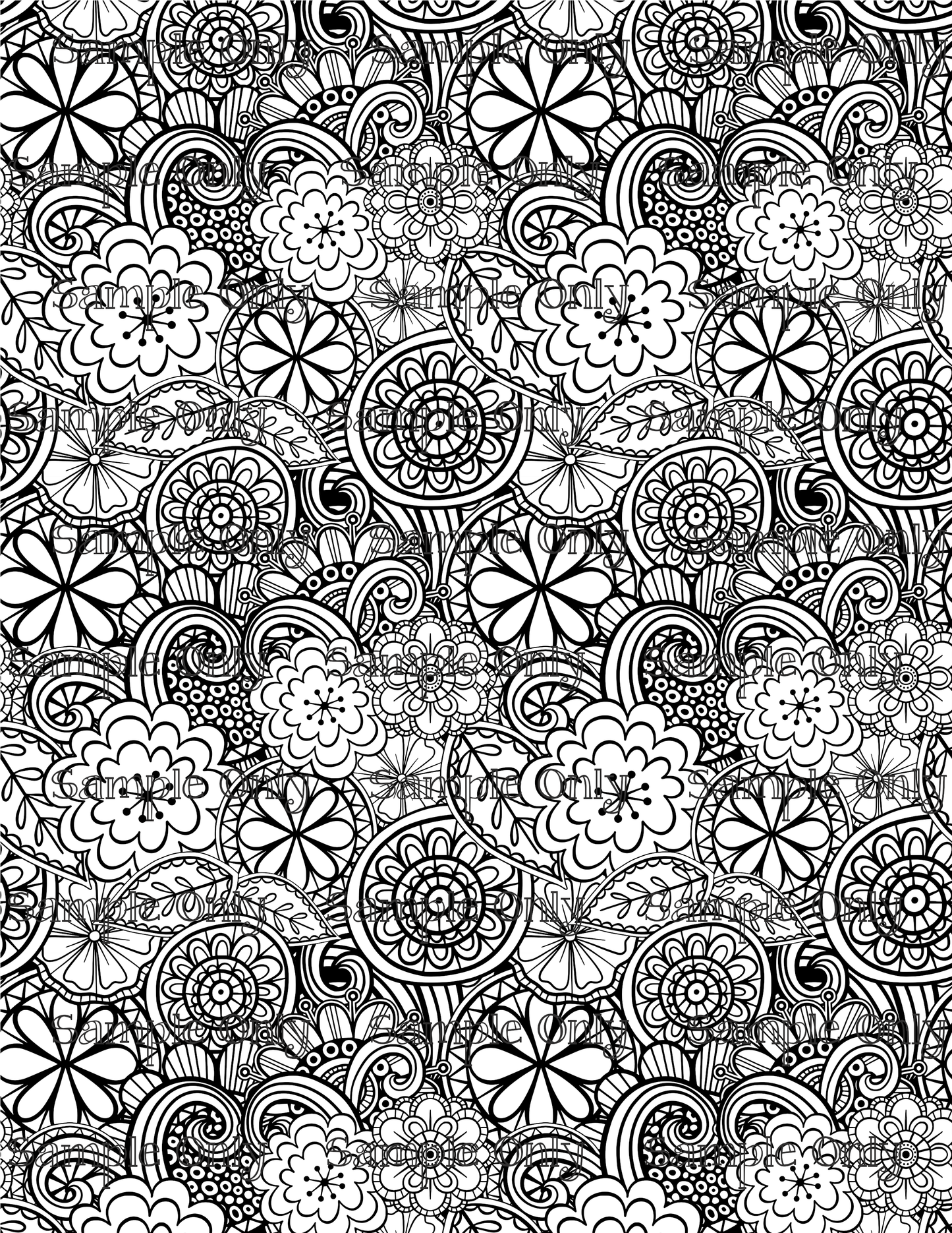 Color Your Own Folk Art Floral 02 Pattern Image Sheet For Polymer Clay Transfer Decal DIGITAL FILE OR PRINTED
