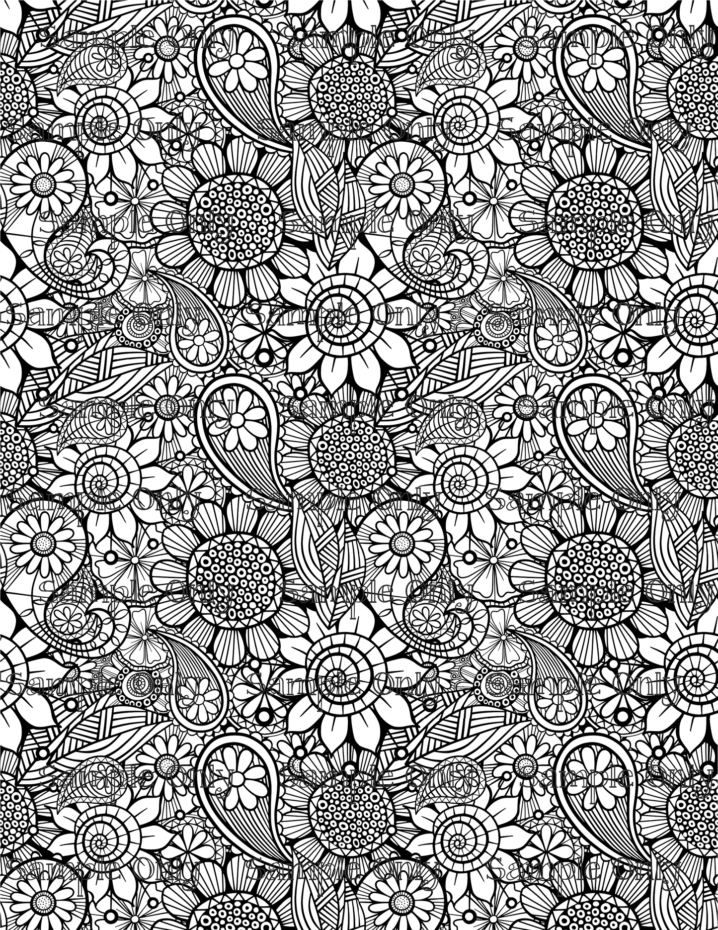 Color Your Own Folk Art Floral 05 Pattern Image Sheet For Polymer Clay Transfer Decal DIGITAL FILE OR PRINTED