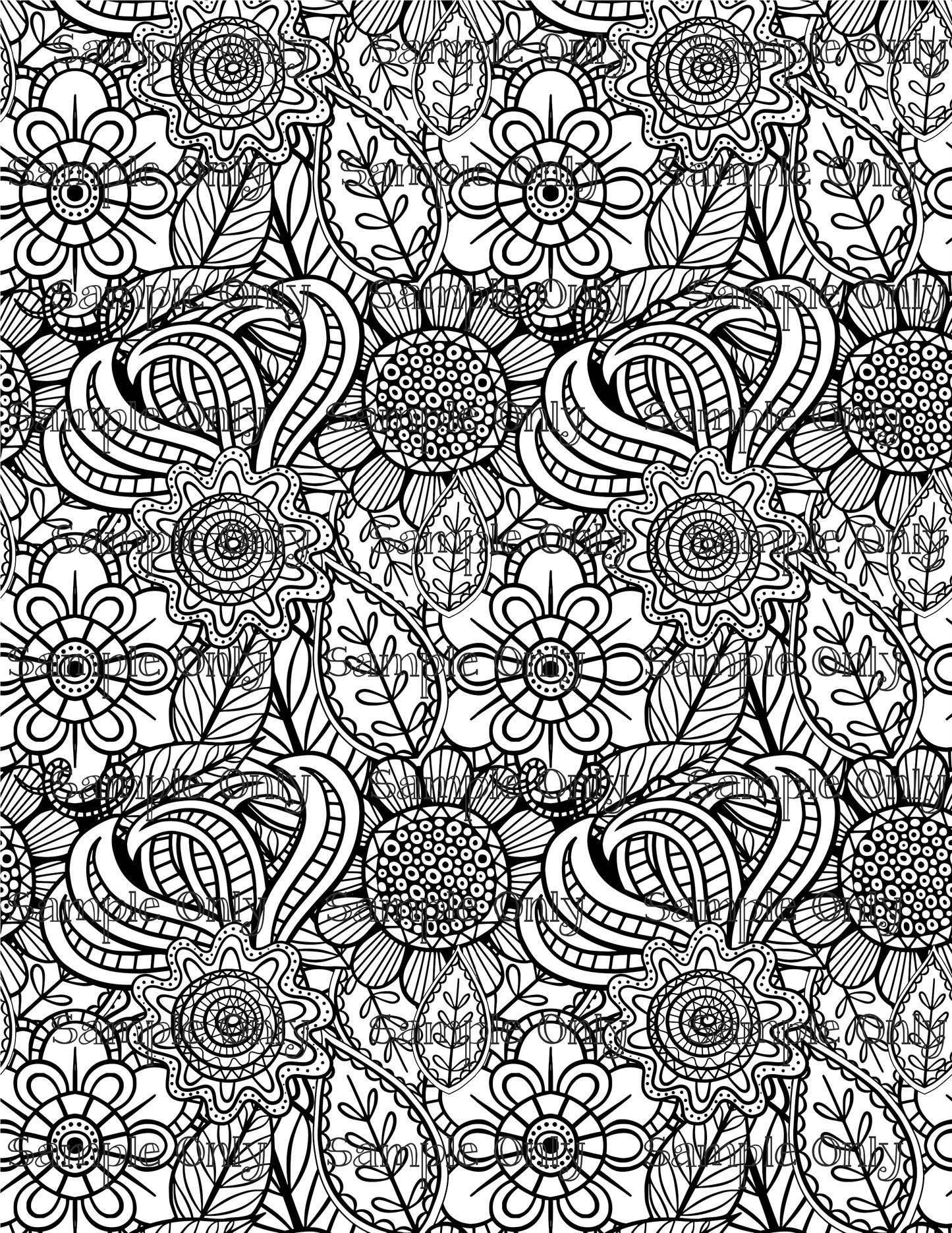 Color Your Own Folk Art Floral 08 Pattern Image Sheet For Polymer Clay Transfer Decal DIGITAL FILE OR PRINTED