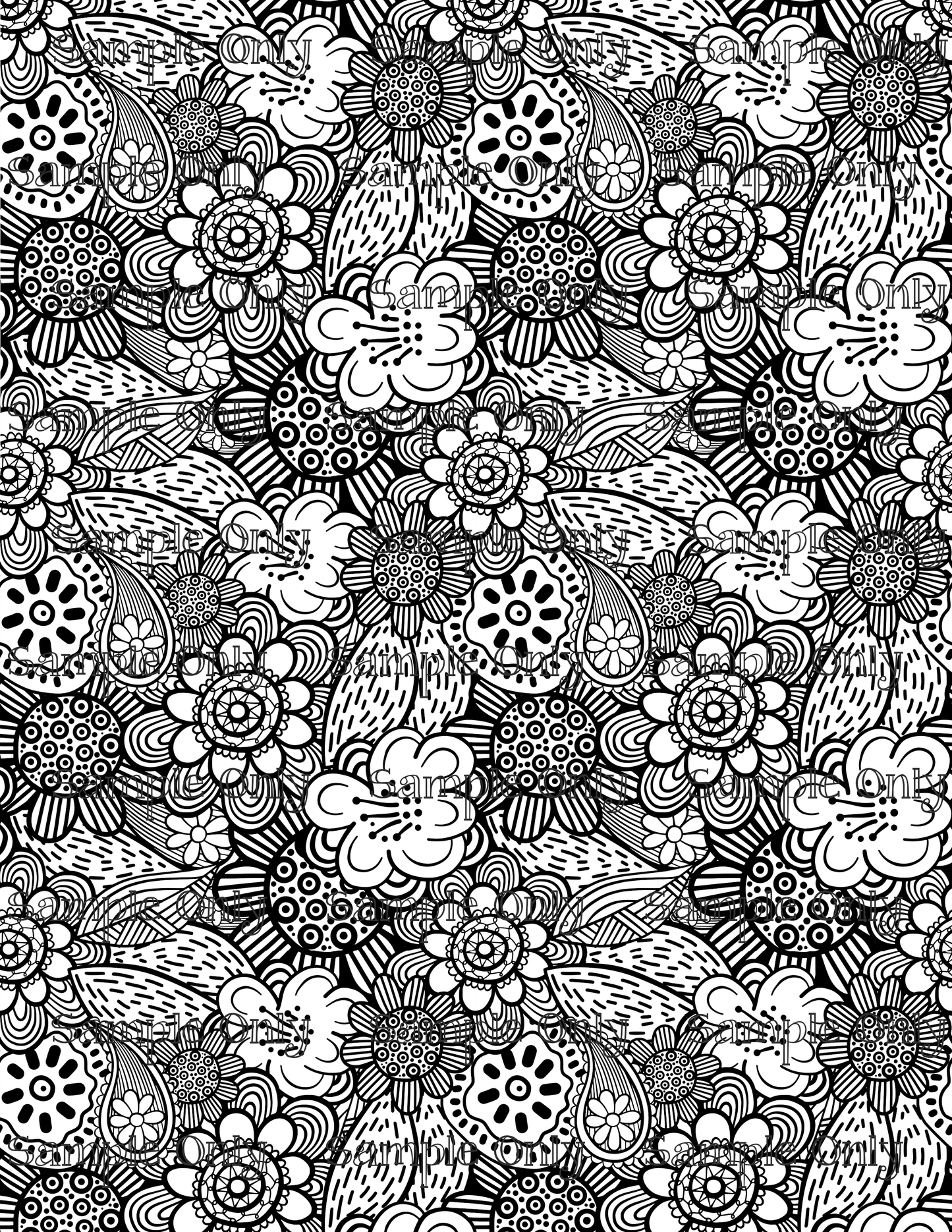 Color Your Own Folk Art Floral 09 Pattern Image Sheet For Polymer Clay Transfer Decal DIGITAL FILE OR PRINTED
