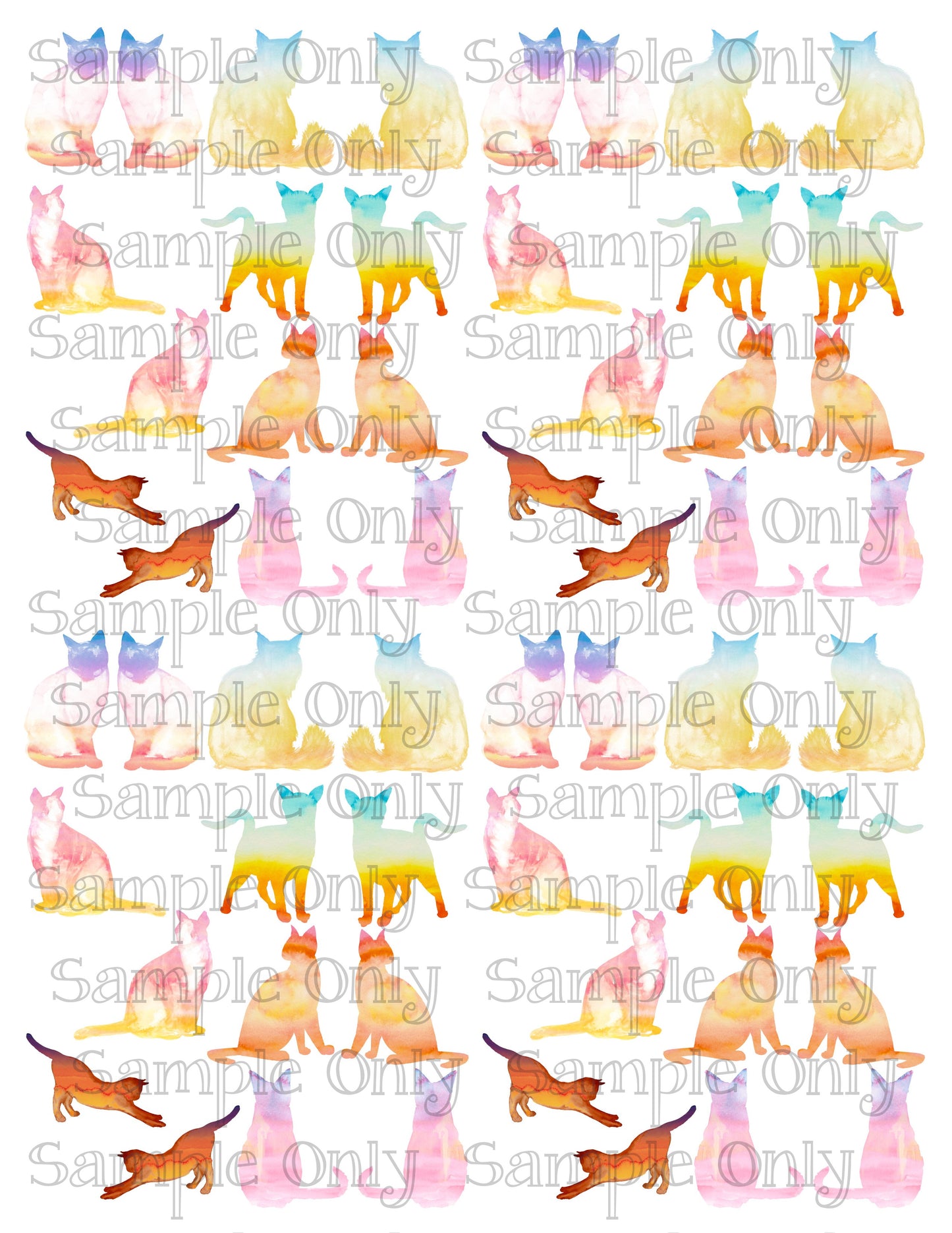 1.25 Inch Sunset Ombre Kitty Cats Image Sheet For Polymer Clay Transfer Decal DIGITAL FILE OR PRINTED