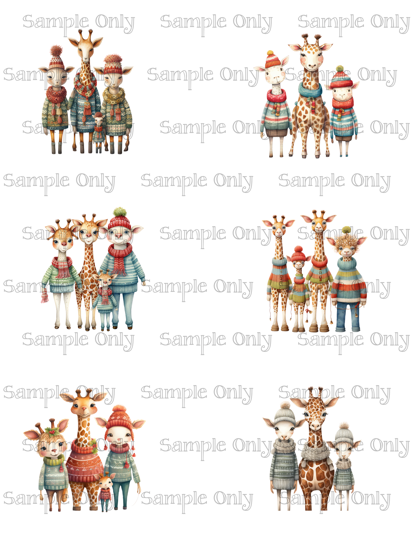 2.5 Inch Animal Families- Giraffe 04 Image Sheet For Polymer Clay Transfer Decal DIGITAL FILE OR PRINTED