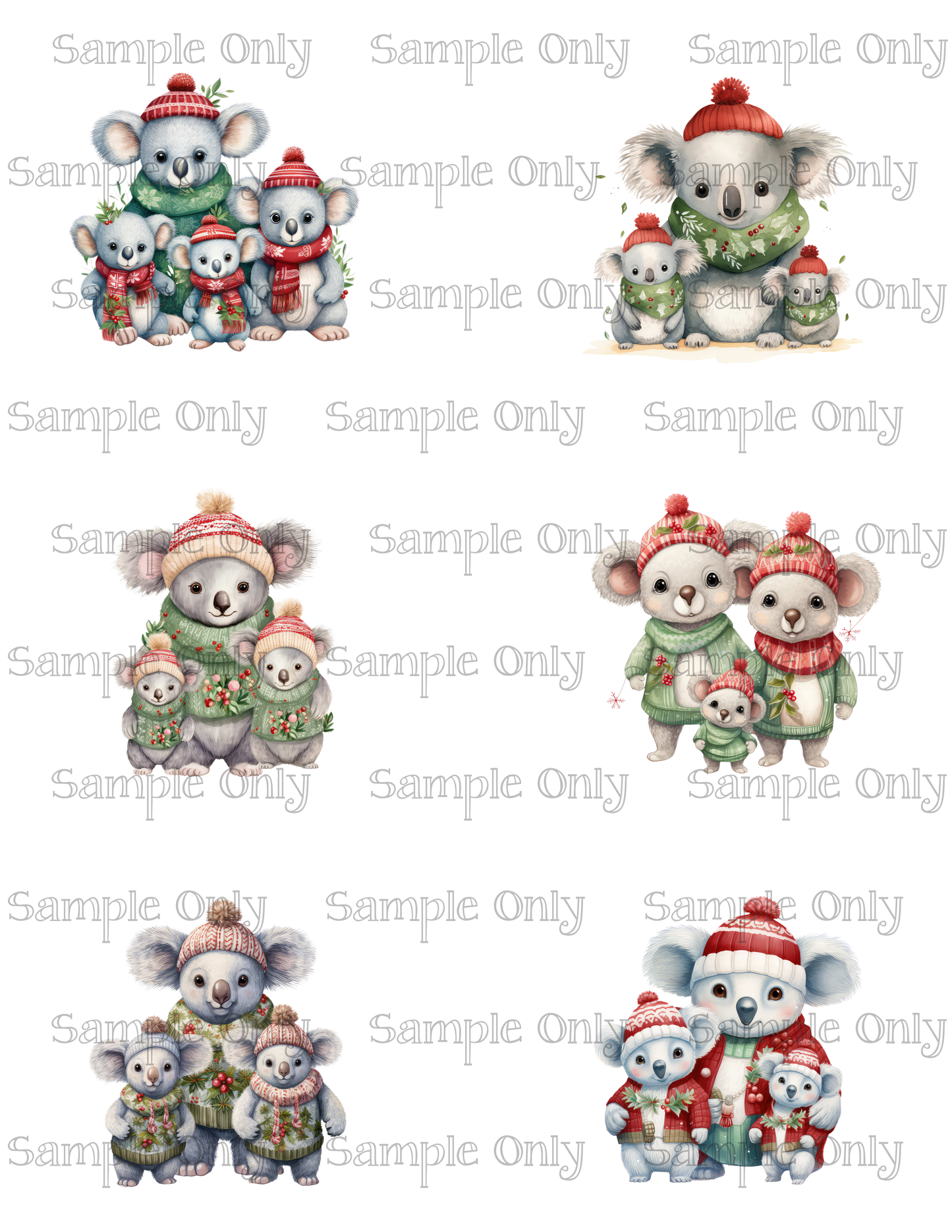 2.5 Inch Animal Families- Koala 06 Image Sheet For Polymer Clay Transfer Decal DIGITAL FILE OR PRINTED