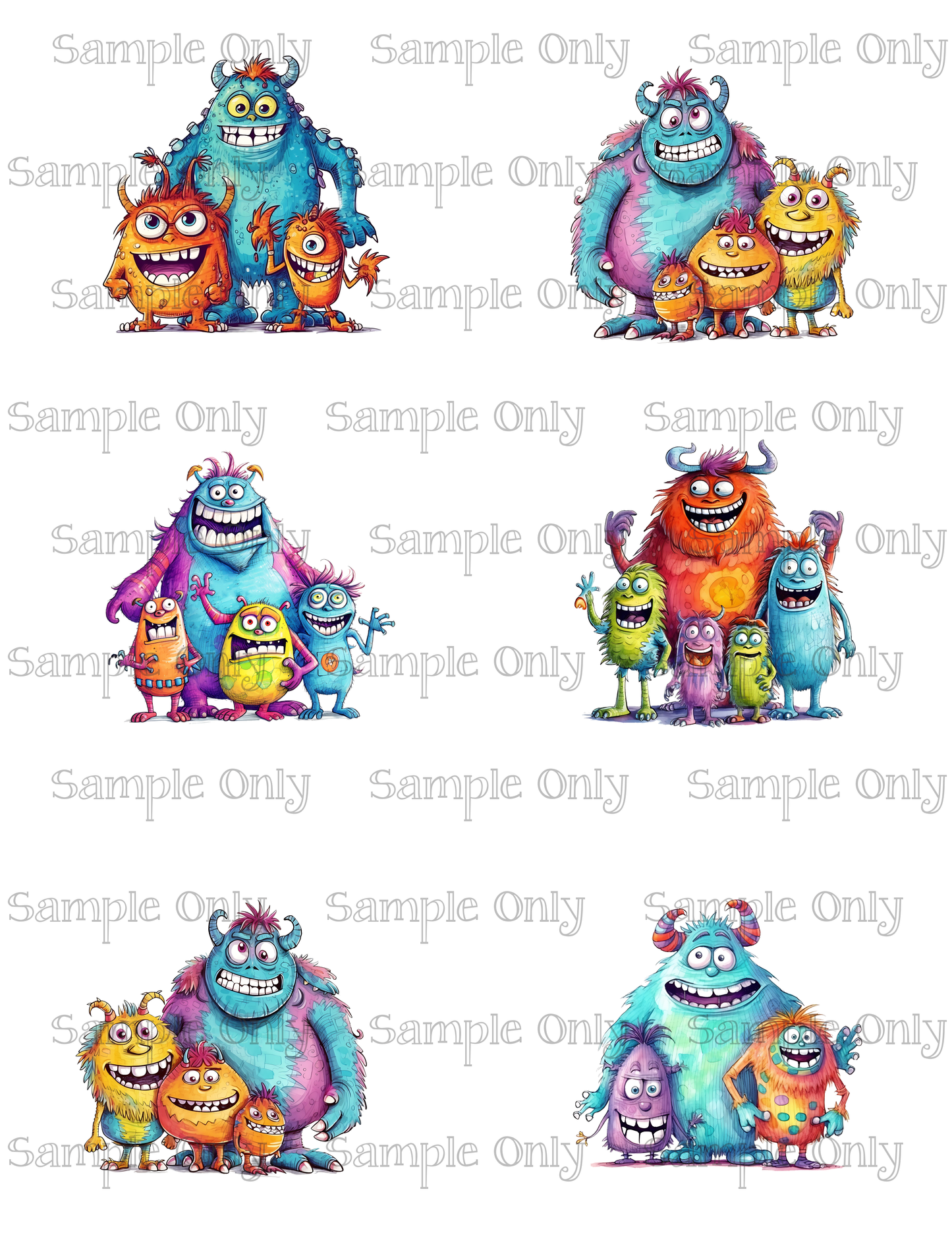 2.5 Inch Monster Creature Families 09 Image Sheet For Polymer Clay Transfer Decal DIGITAL FILE OR PRINTED