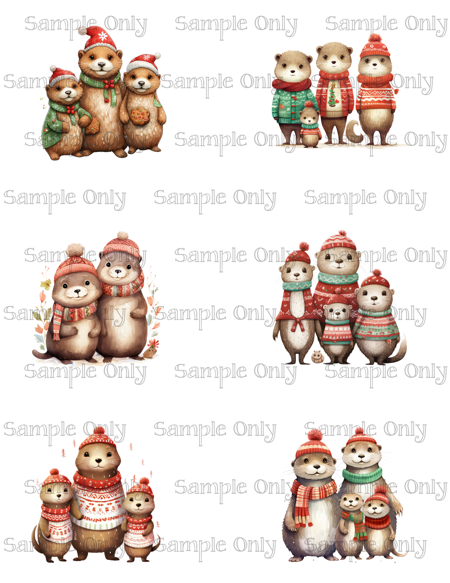 2.5 Inch Animal Families- Otter 11 Image Sheet For Polymer Clay Transfer Decal DIGITAL FILE OR PRINTED