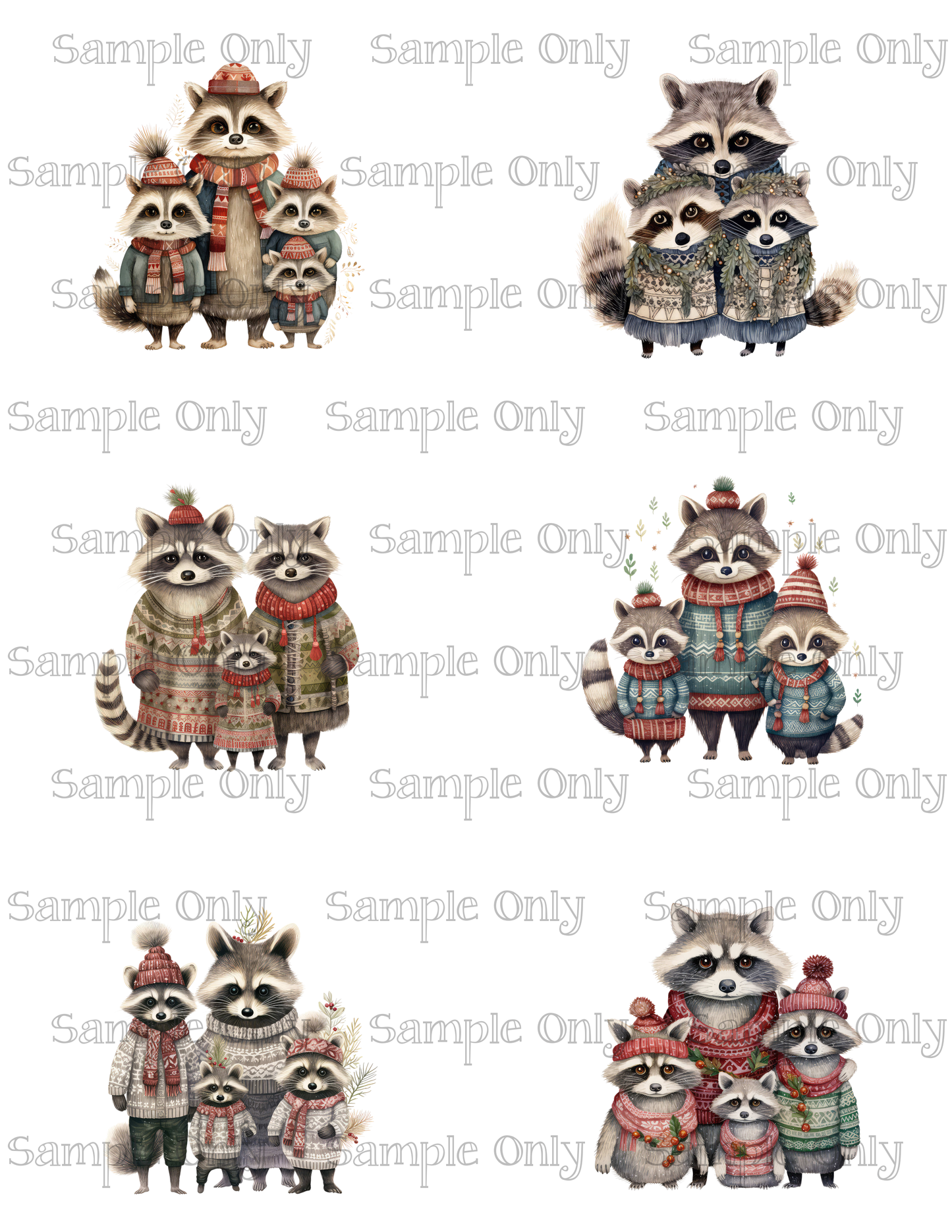2.5 Inch Animal Families- Raccoon 12 Image Sheet For Polymer Clay Transfer Decal DIGITAL FILE OR PRINTED