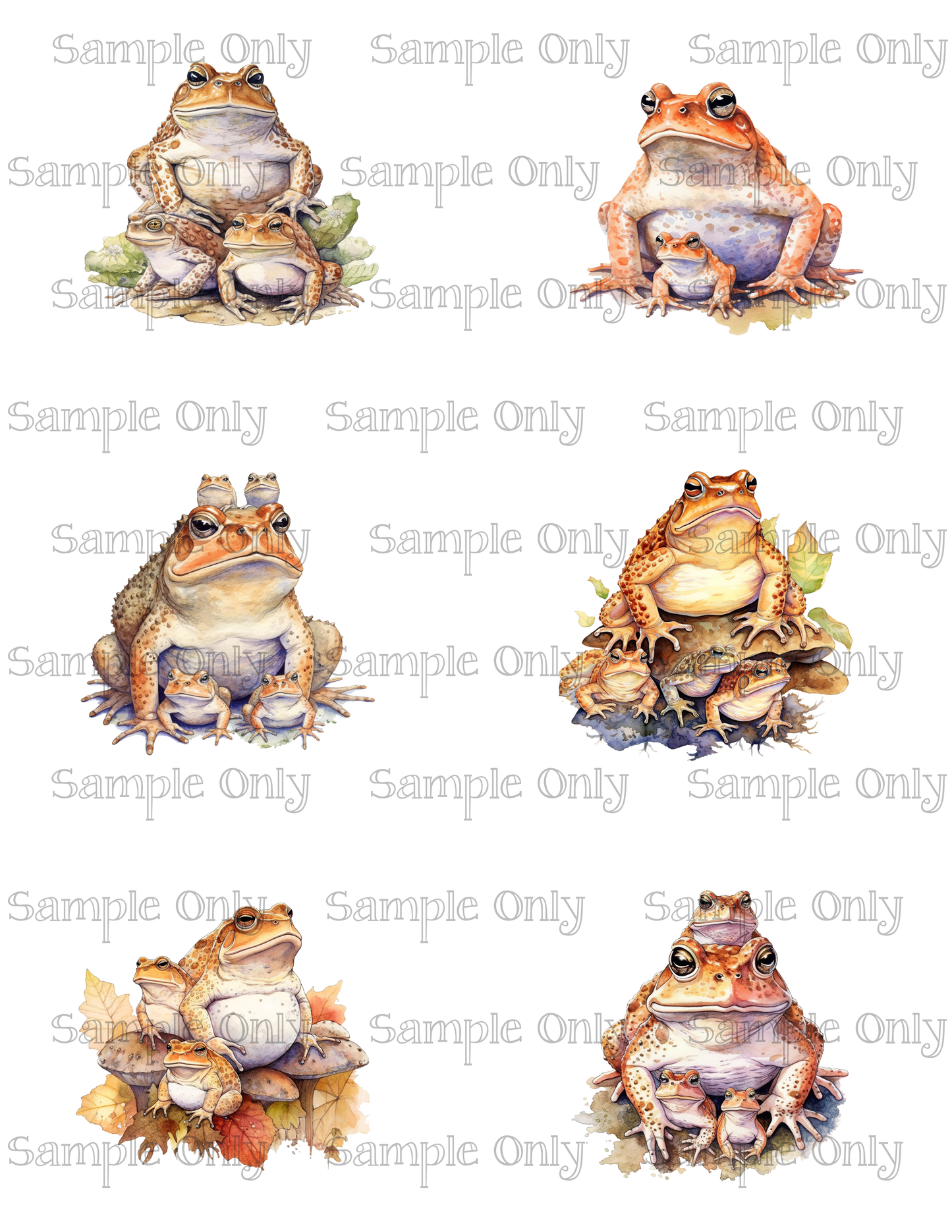 2.5 Inch Animal Families- Toad 13 Image Sheet For Polymer Clay Transfer Decal DIGITAL FILE OR PRINTED