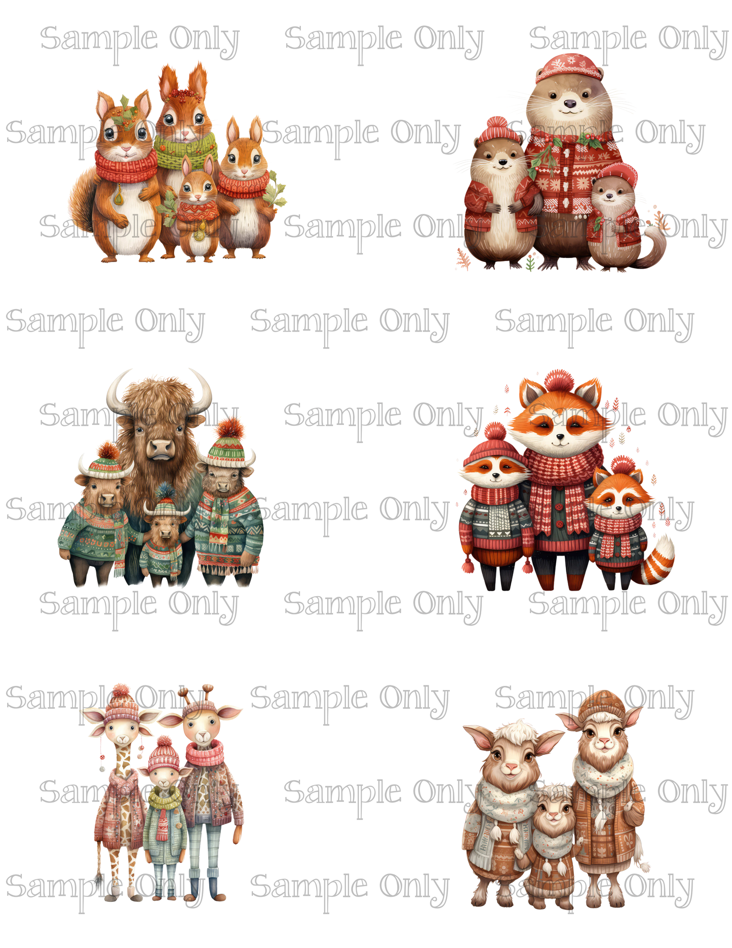 2.5 Inch Animal Families- Assorted Wild 17 Image Sheet For Polymer Clay Transfer Decal DIGITAL FILE OR PRINTED