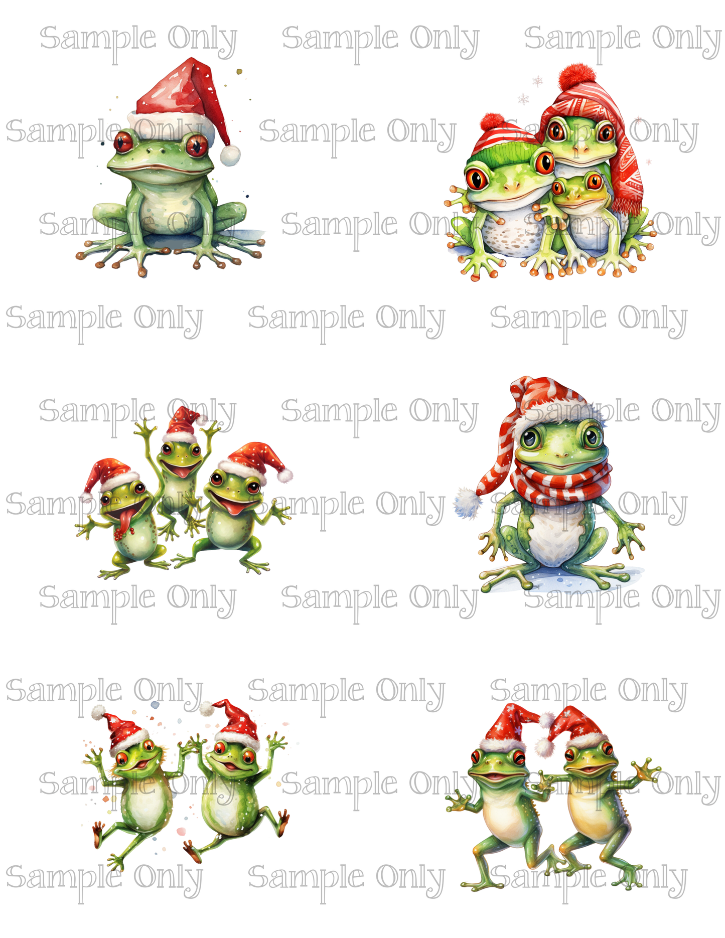 2.5 Inch Festive Frogs 01 Image Sheet For Polymer Clay Transfer Decal DIGITAL FILE OR PRINTED