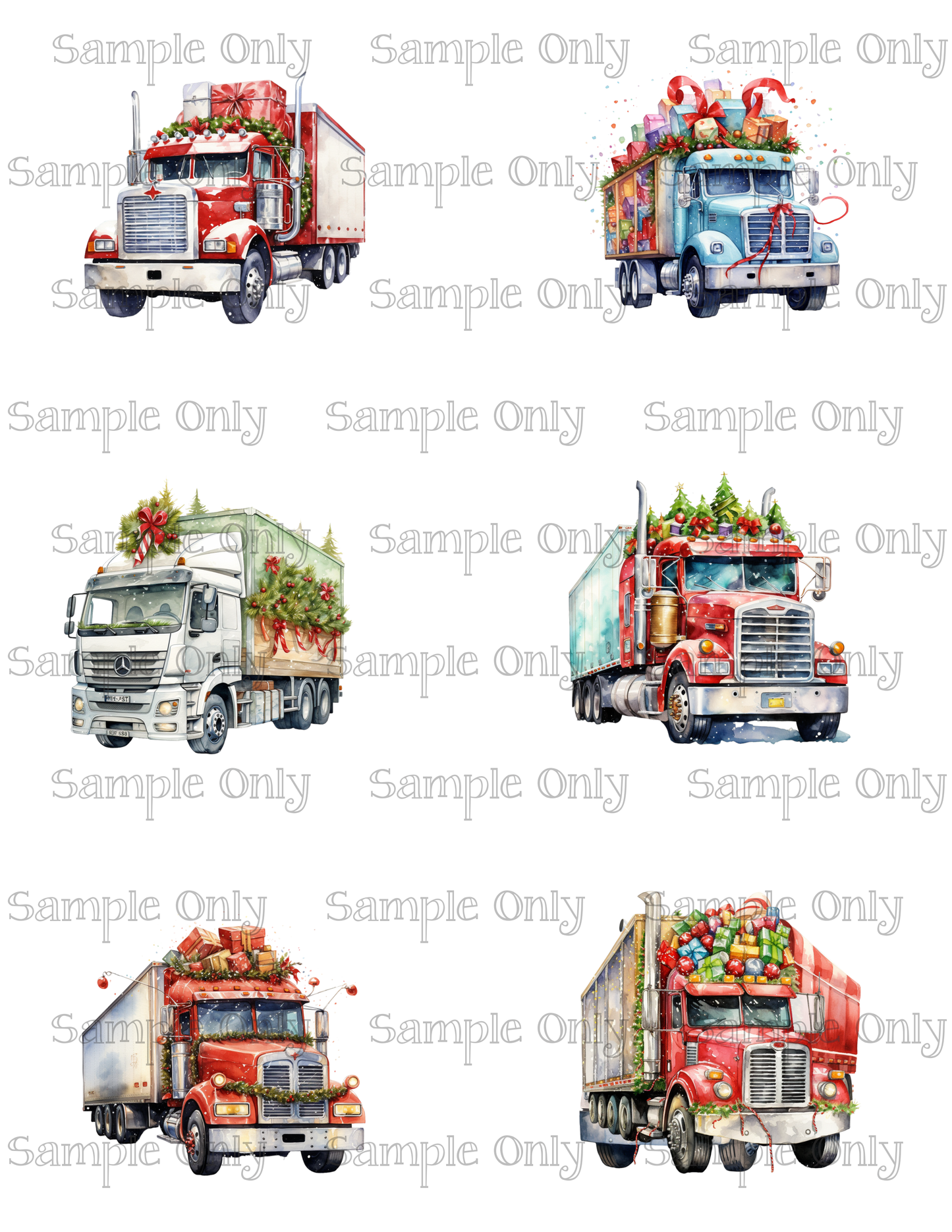 2.5 Inch Festive Commercial Trucks Image Sheet For Polymer Clay Transfer Decal DIGITAL FILE OR PRINTED