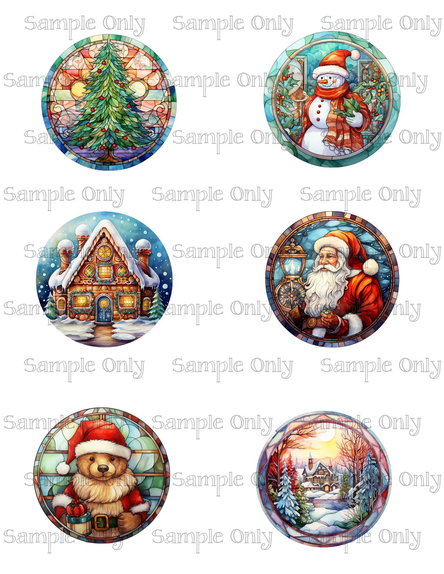 2.5 Inch Christmas Stained Glass Assorted 02 Image Sheet For Polymer Clay Transfer Decal DIGITAL FILE OR PRINTED