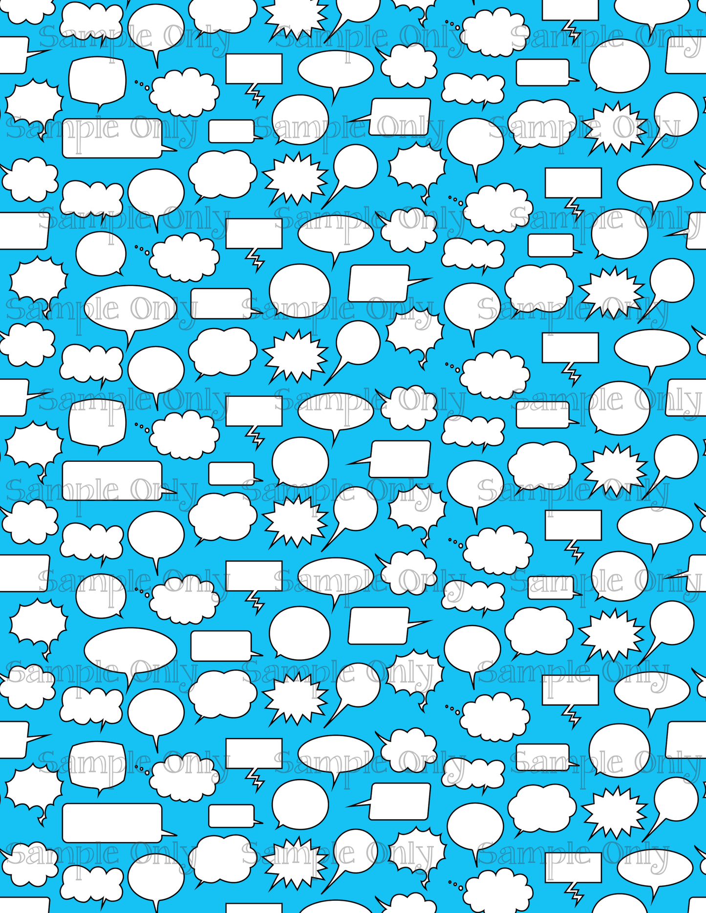 Comic Thought Bubbles BLUE Pattern Image Sheet For Polymer Clay Transfer Decal DIGITAL FILE OR PRINTED