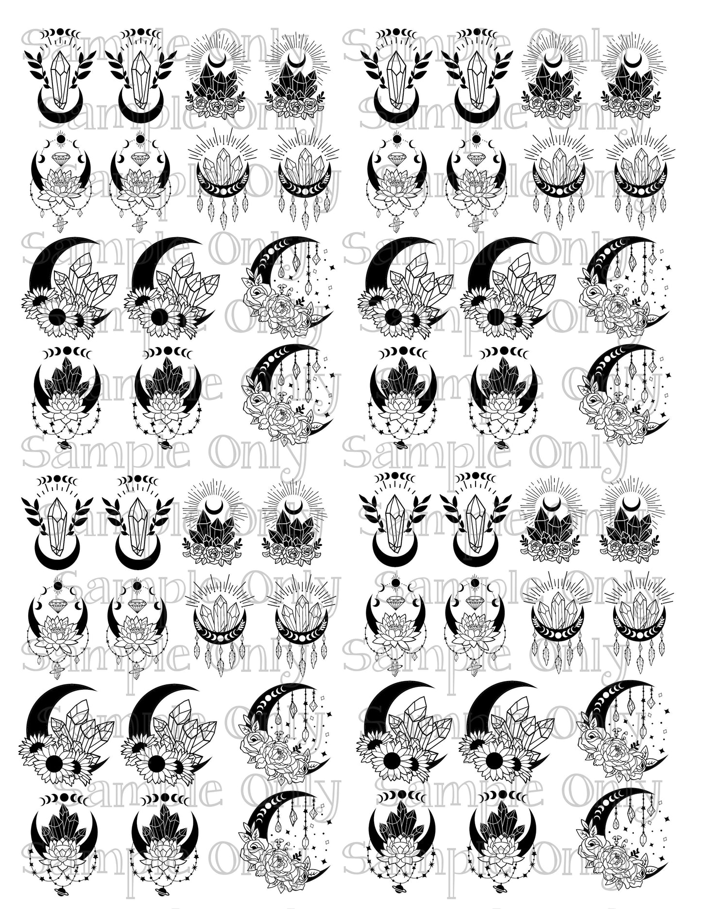 Crystals and Moons DIGITAL OR PRINTED Image Transfer Sheet For Polymer Clay