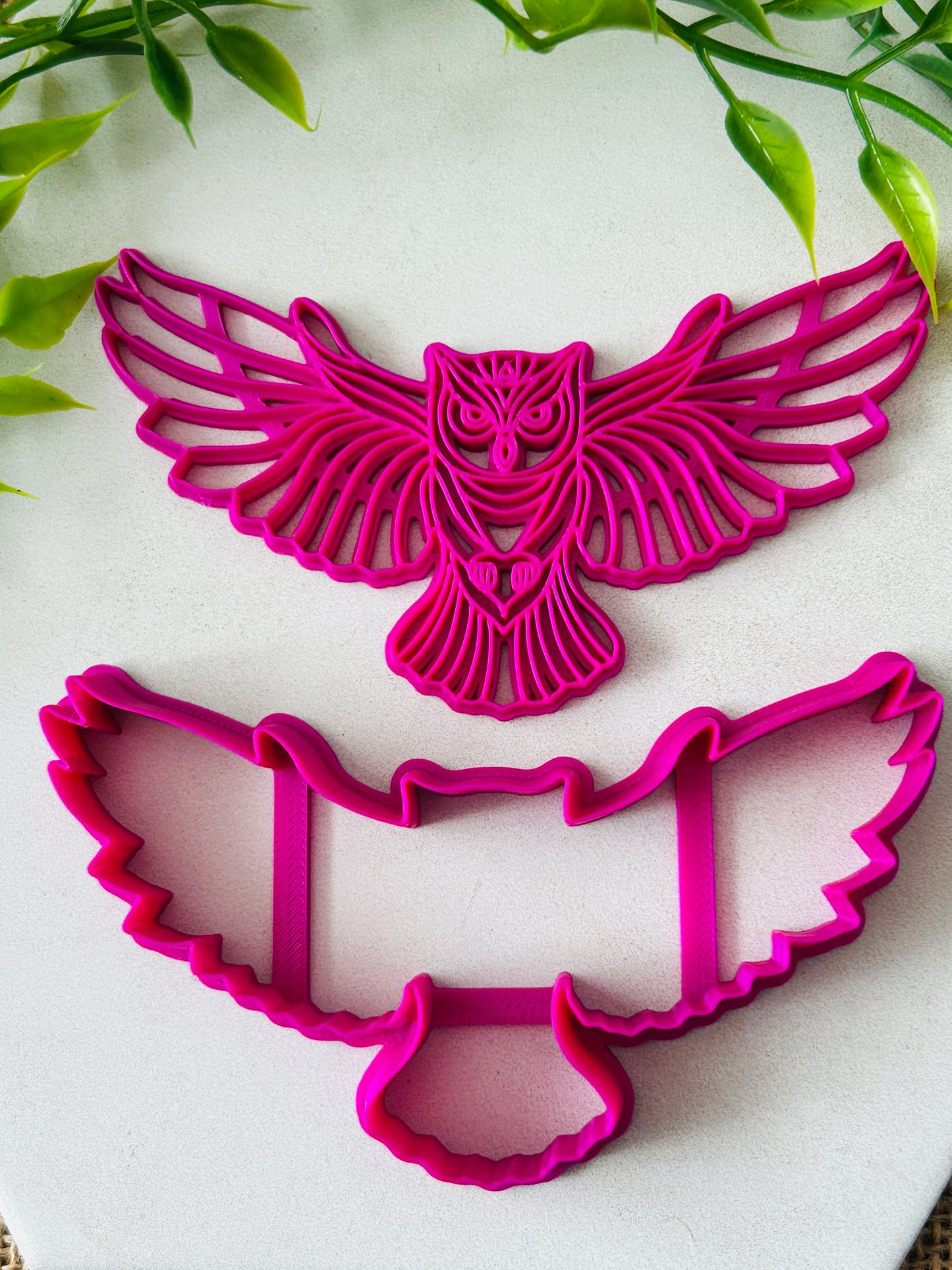 2pc Owl in Flight Trinket Dish Coaster Or Wall Hanging Imprint Polymer Clay Cutter 5 Sizes YOU CHOOSE