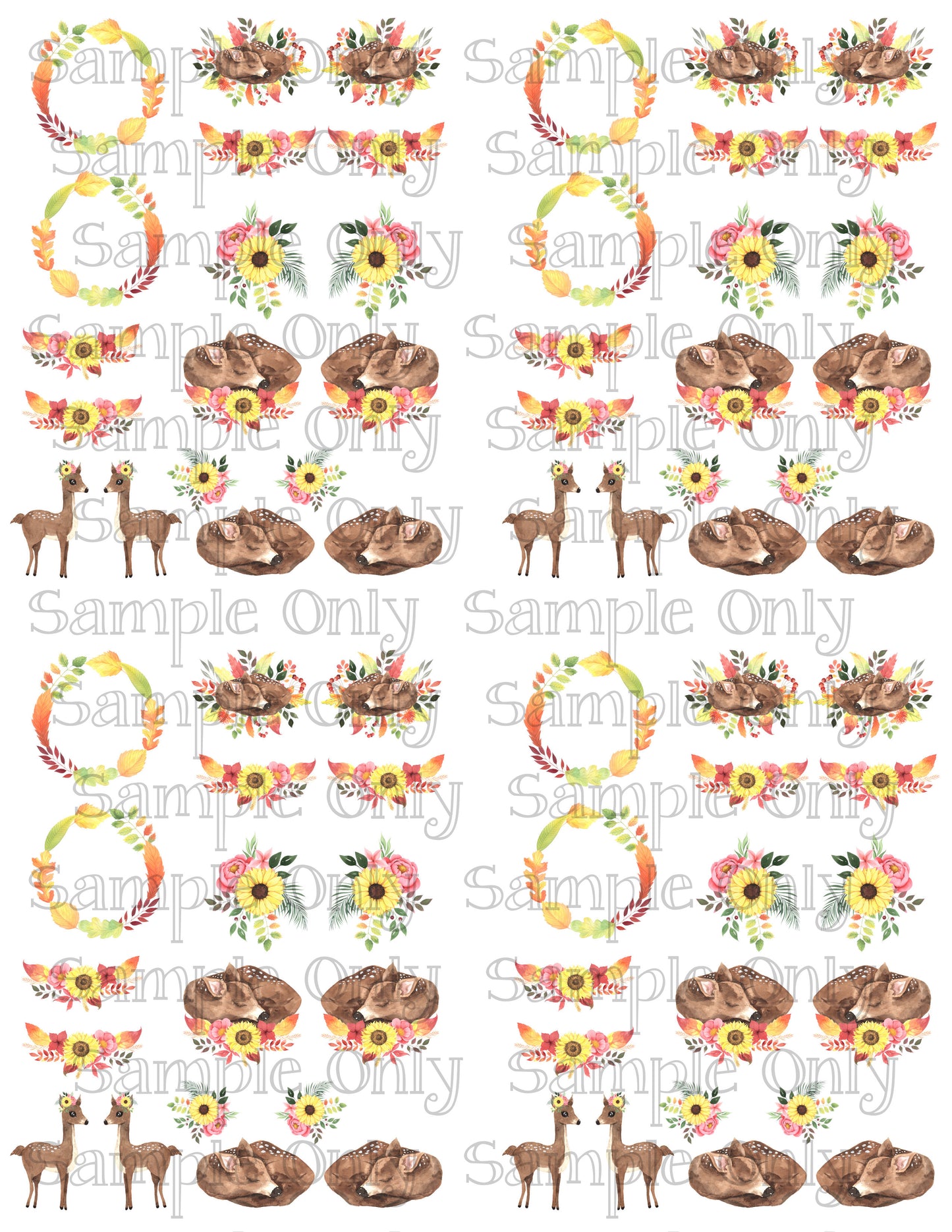 Autumn Deer and Sunflower Floral Image Sheet For Polymer Clay Transfer Decal DIGITAL FILE OR PRINTED